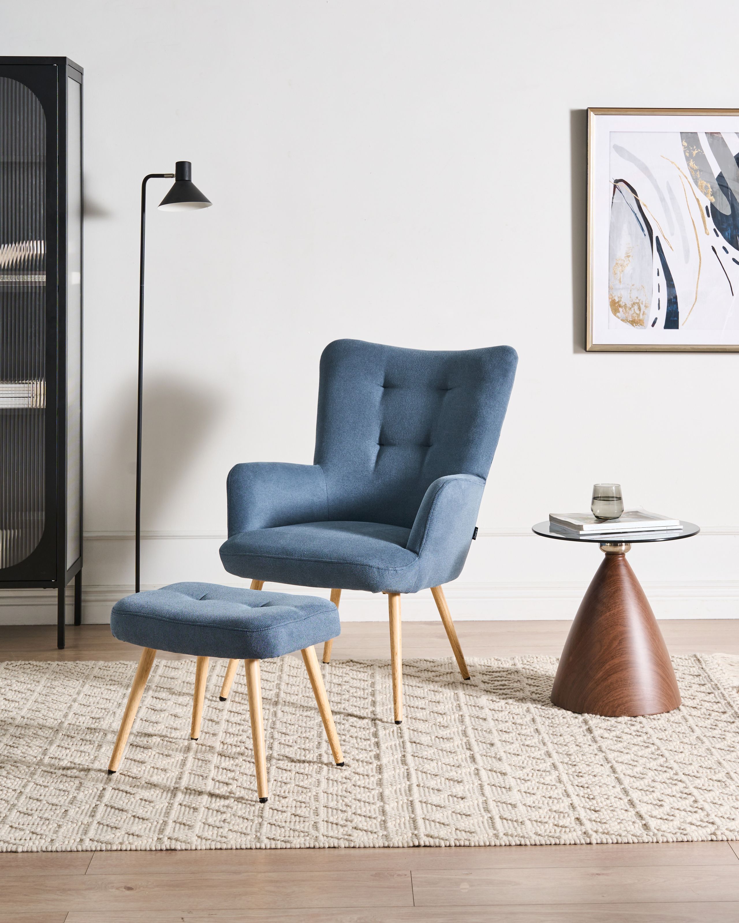 Fotoliu - Fotoliu cu spătar înalt VEJLE cu taburet  Albastru închis