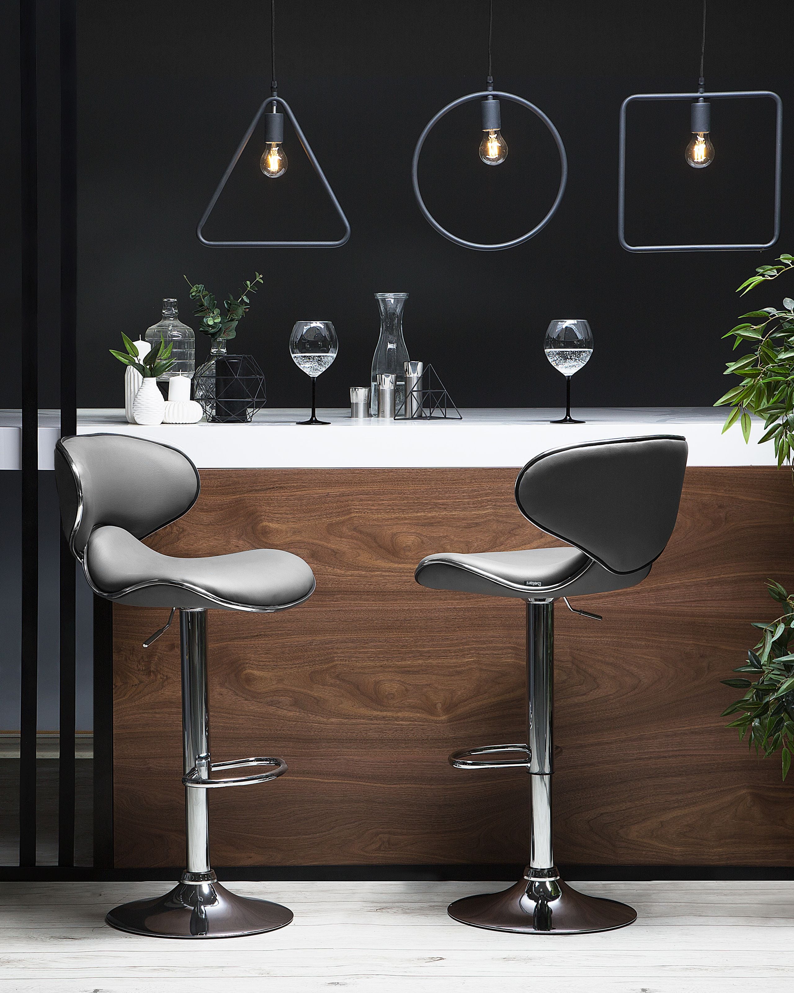 Set de 2 scaune de bar - Set de 2 scaune de bar CONWAY Piele ecologică Pivotant Gri