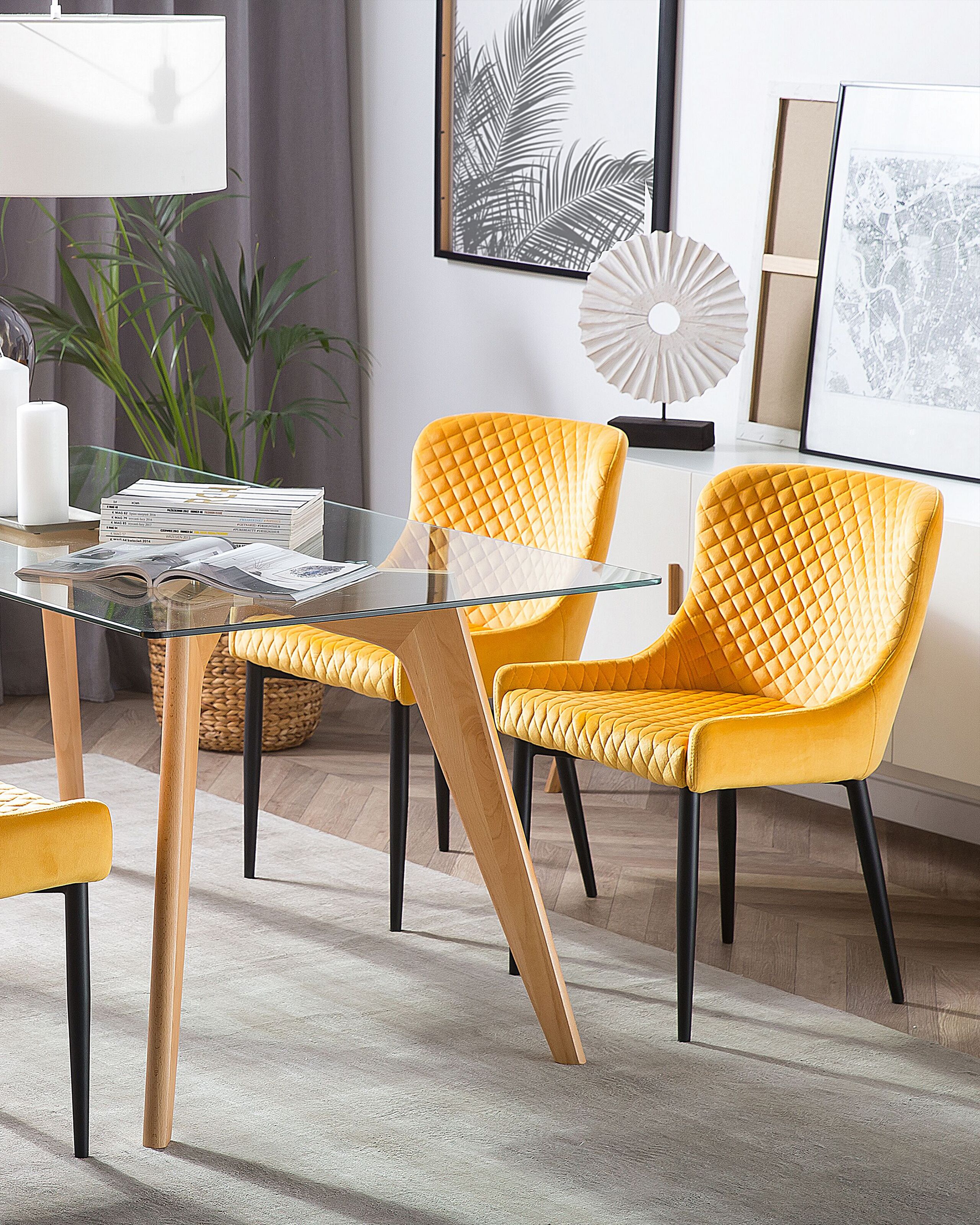 Scaun dining - Set de 2 scaune dining SOLANO Catifea Galben