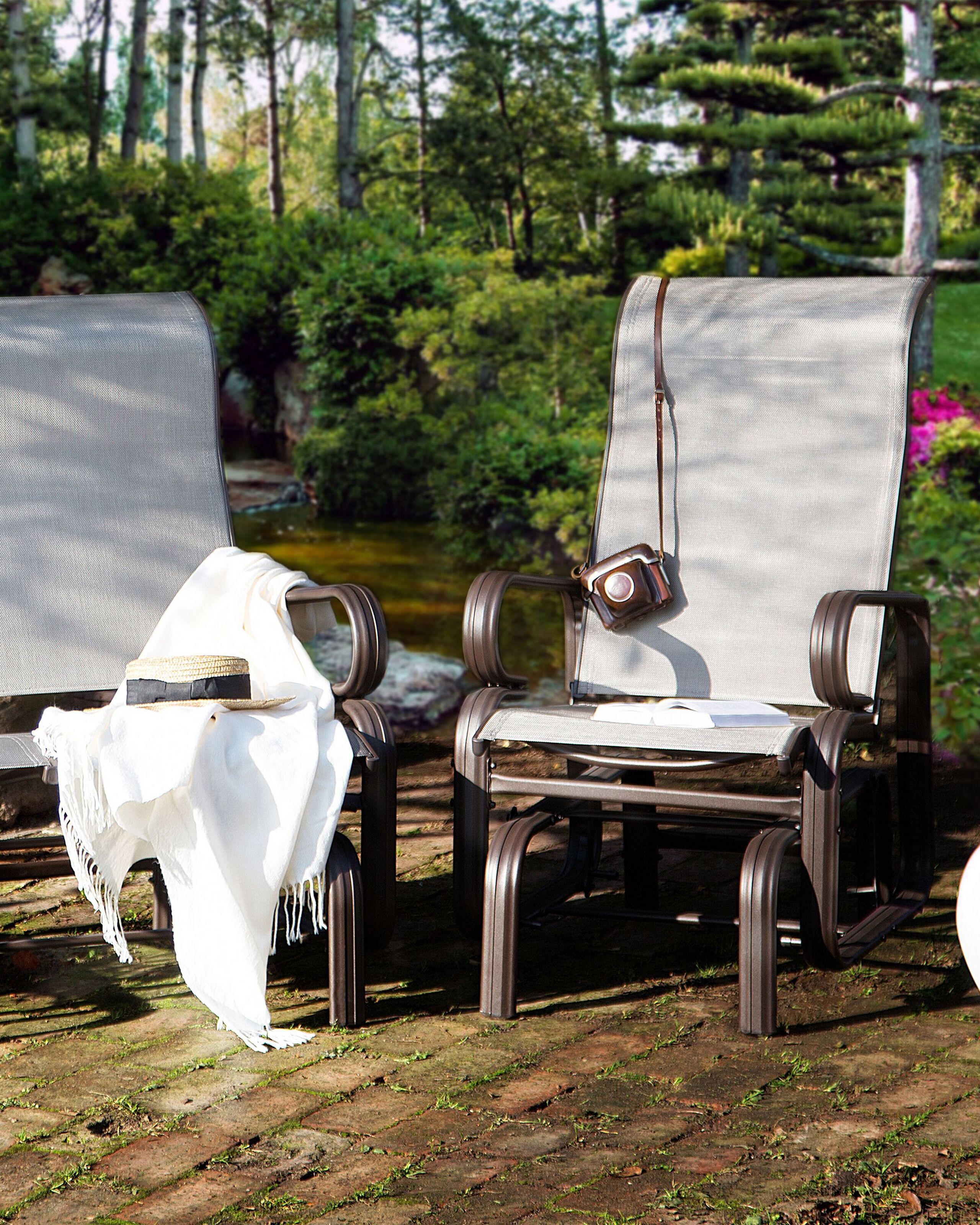 Fotoliu - Scaun de grădină BORGIO Metal Maro/Gri