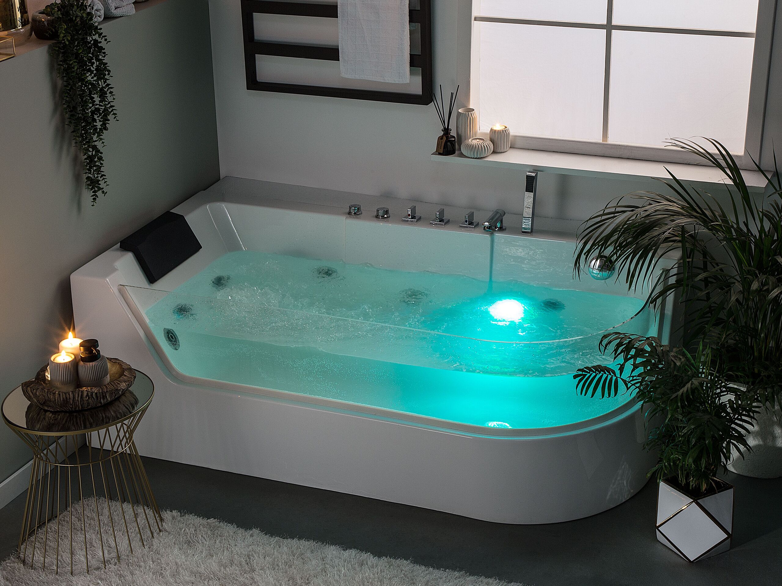 Cazi de baie - Corner LED bathtub with hydromassage ACUARIO Right 170 x 80 cm White