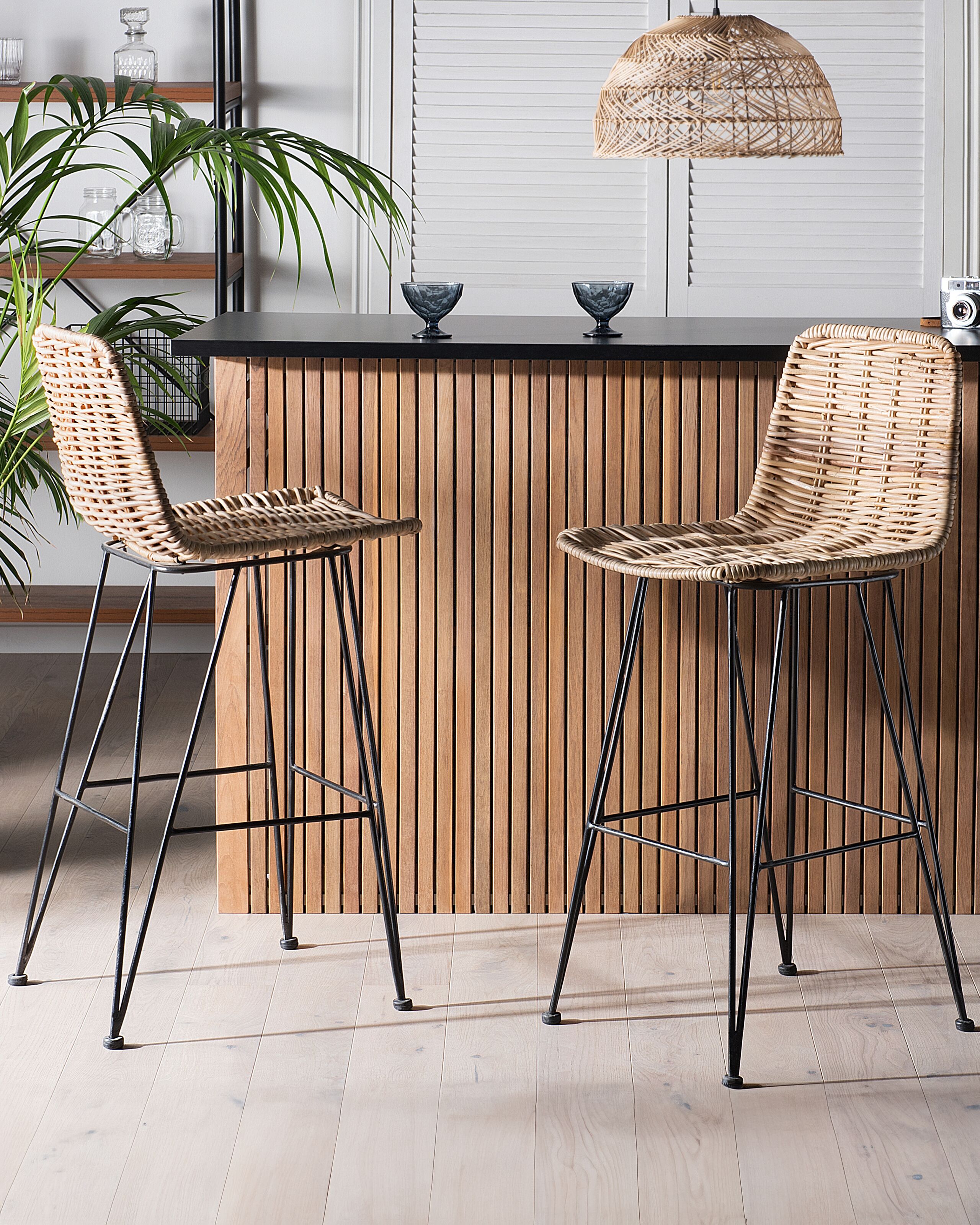 Scaun de bar - Set of 2 bar stools CASSITA Natural rattan