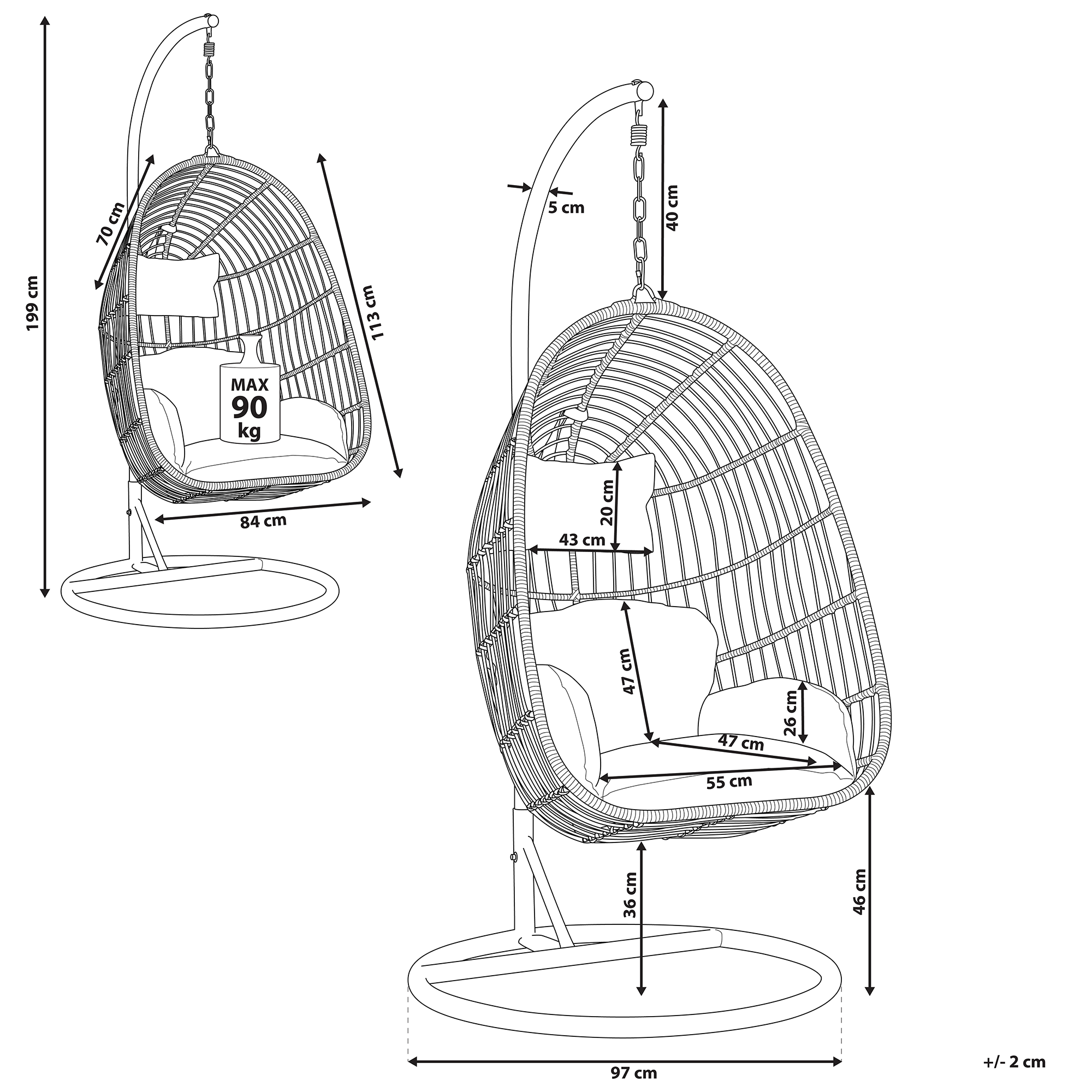 CASOLI Hanging Armchair with Support Synthetic Rattan Grey [3]
