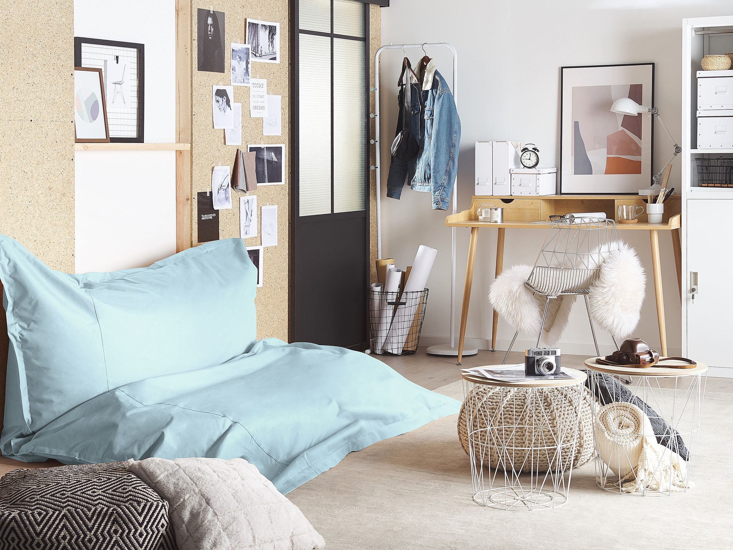 Fotoliu puf - 600 L FUZZY puff armchair 180 cm 230 cm Light blue