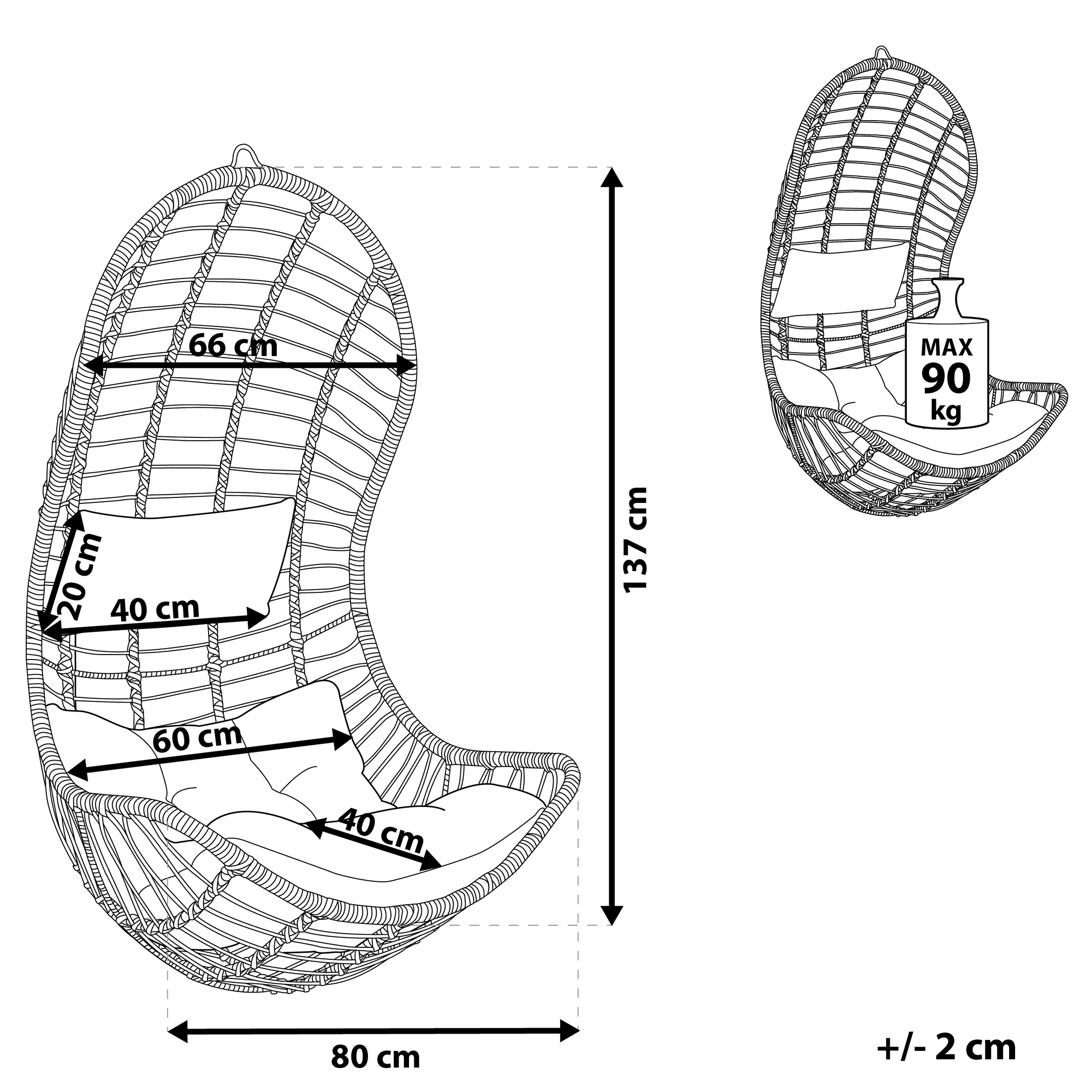 PINETO Hanging Armchair Synthetic Rattan Grey [3]
