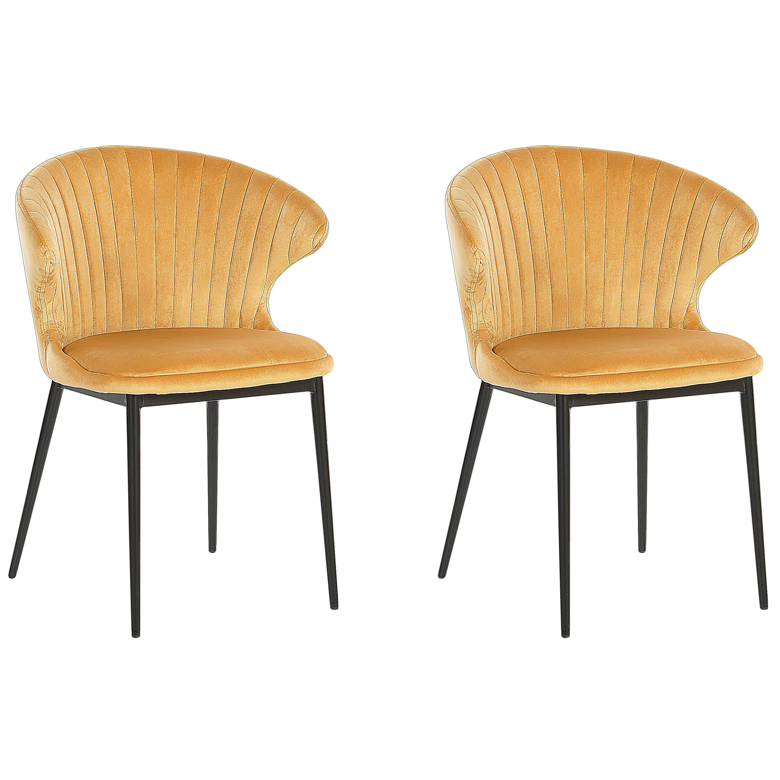 Set of 2 Dining Chairs AUGUSTA Velvet Mustard Yellow [2]