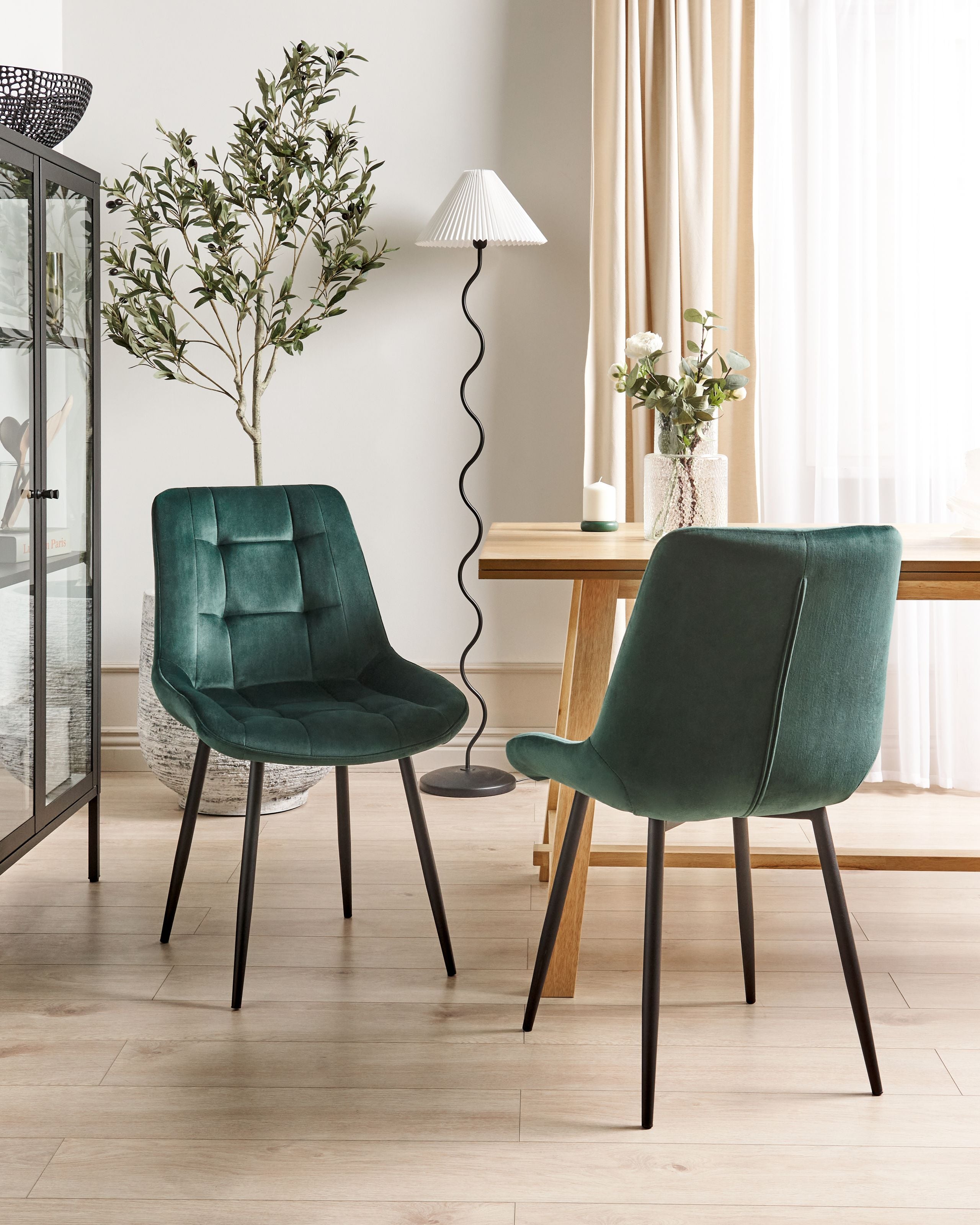 Scaun dining - Set of 2 Dining Chairs MELROSE Velvet Dark Green