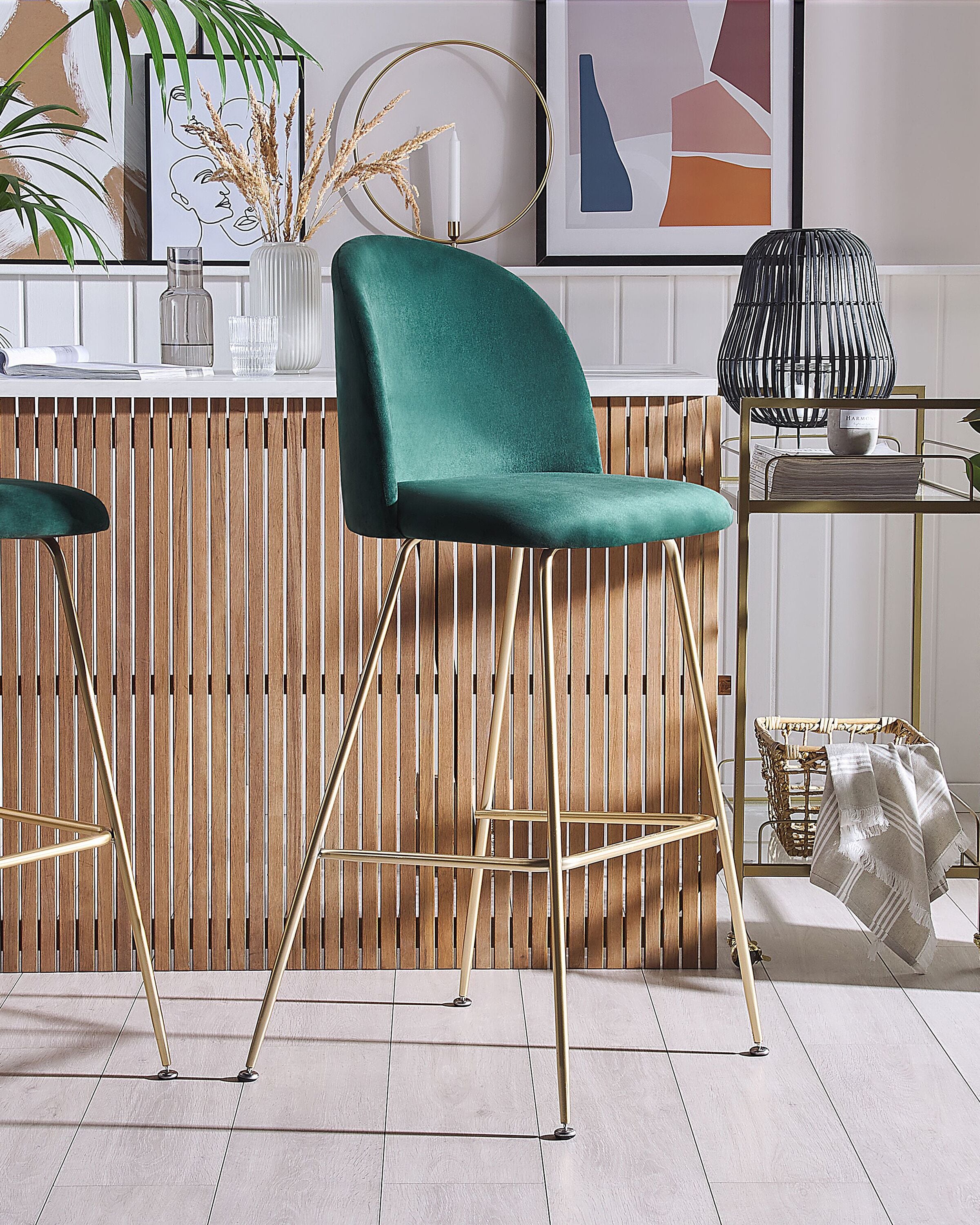 Set de 2 scaune de bar ARCOLA Catifea Verde smarald [1]