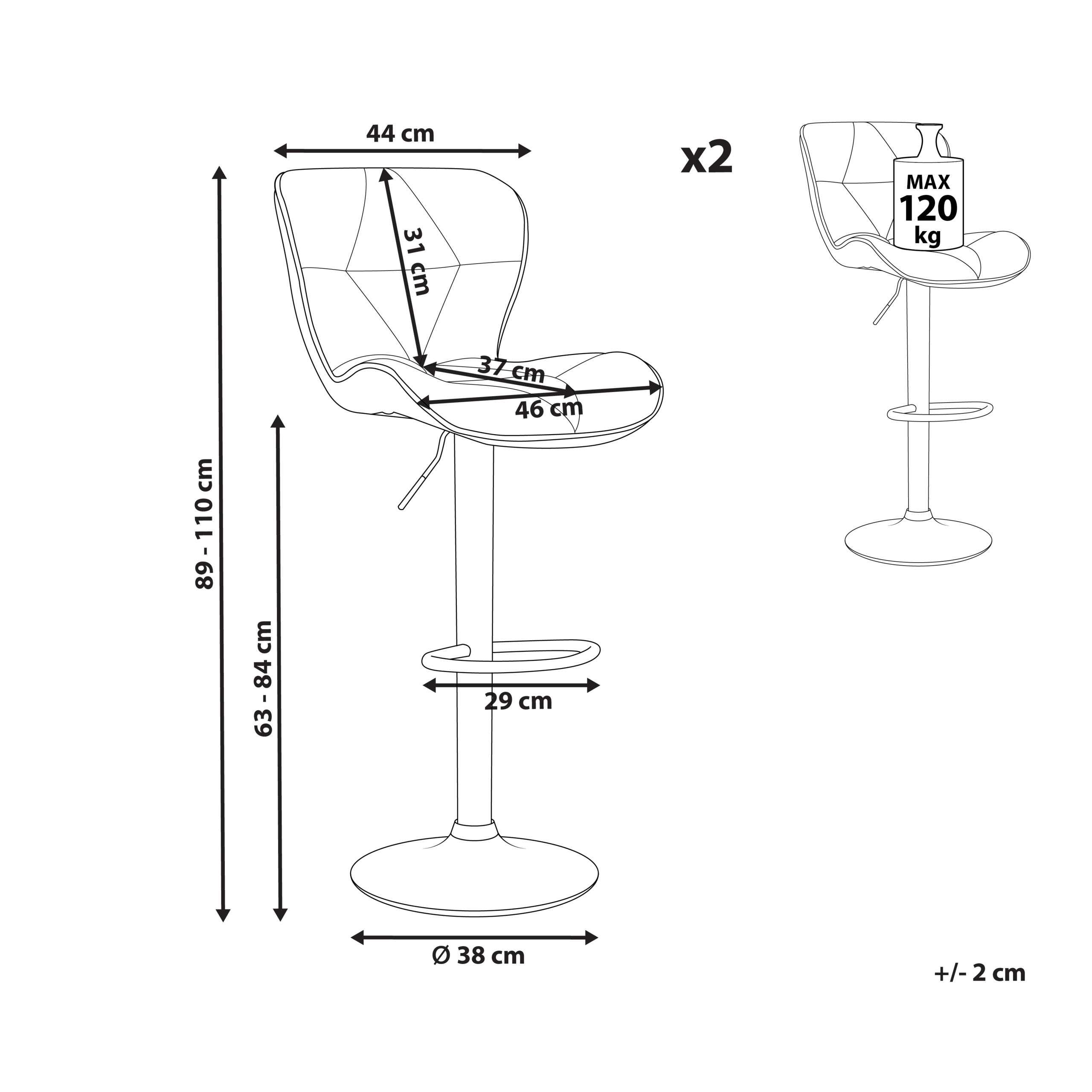 Set de 2 scaune de bar VALETTA Piele ecologică Pivotant Negru [3]