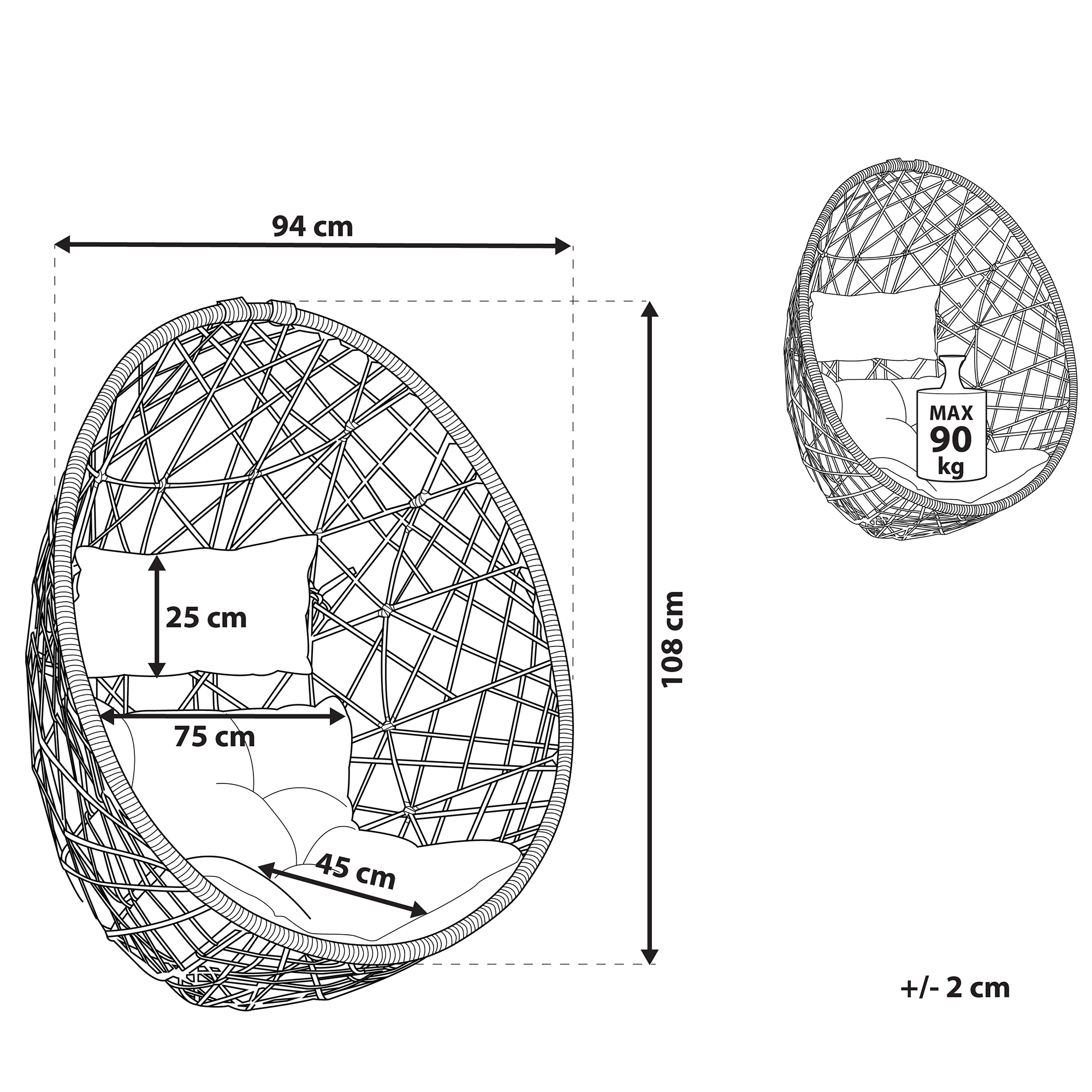 Fotoliu suspendat ALATRI Ratan sintetic Negru [3]