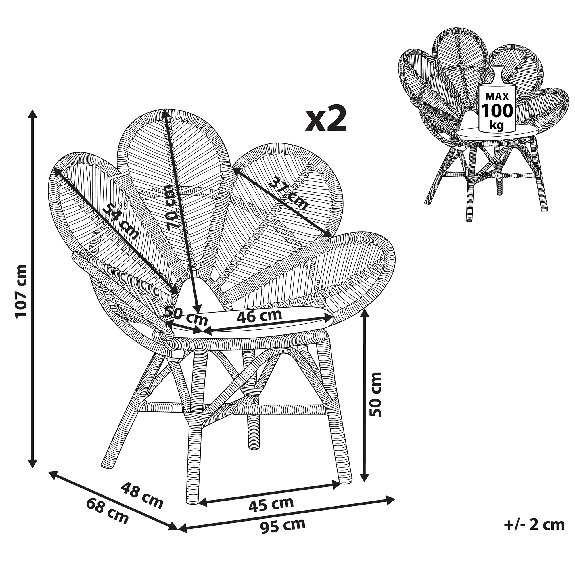 Set de 2 scaune tip păun FLORENTINE Ratan Natural [3]