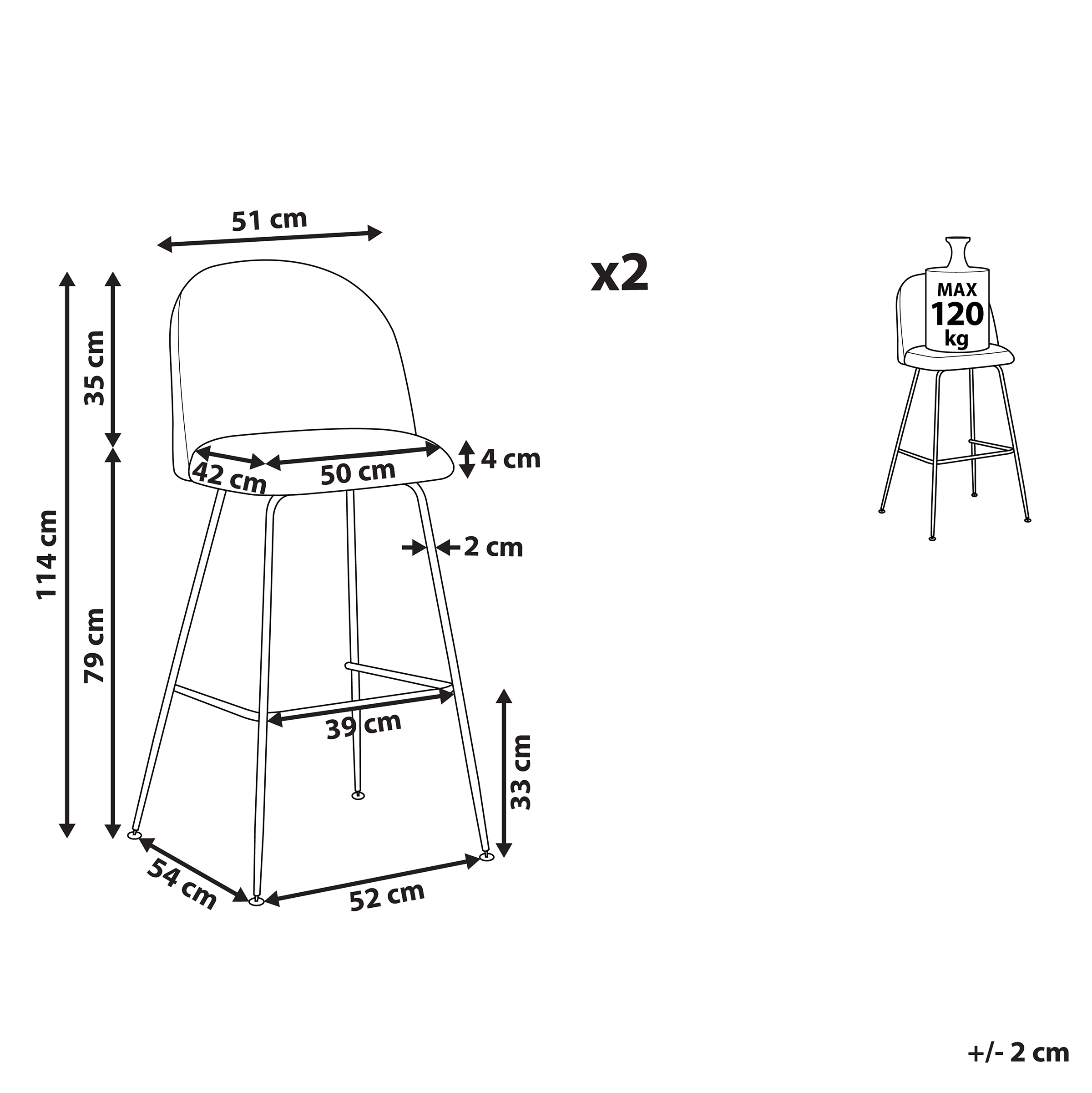 Set of 2 bar chairs ARCOLA Light Grey Velvet [3]