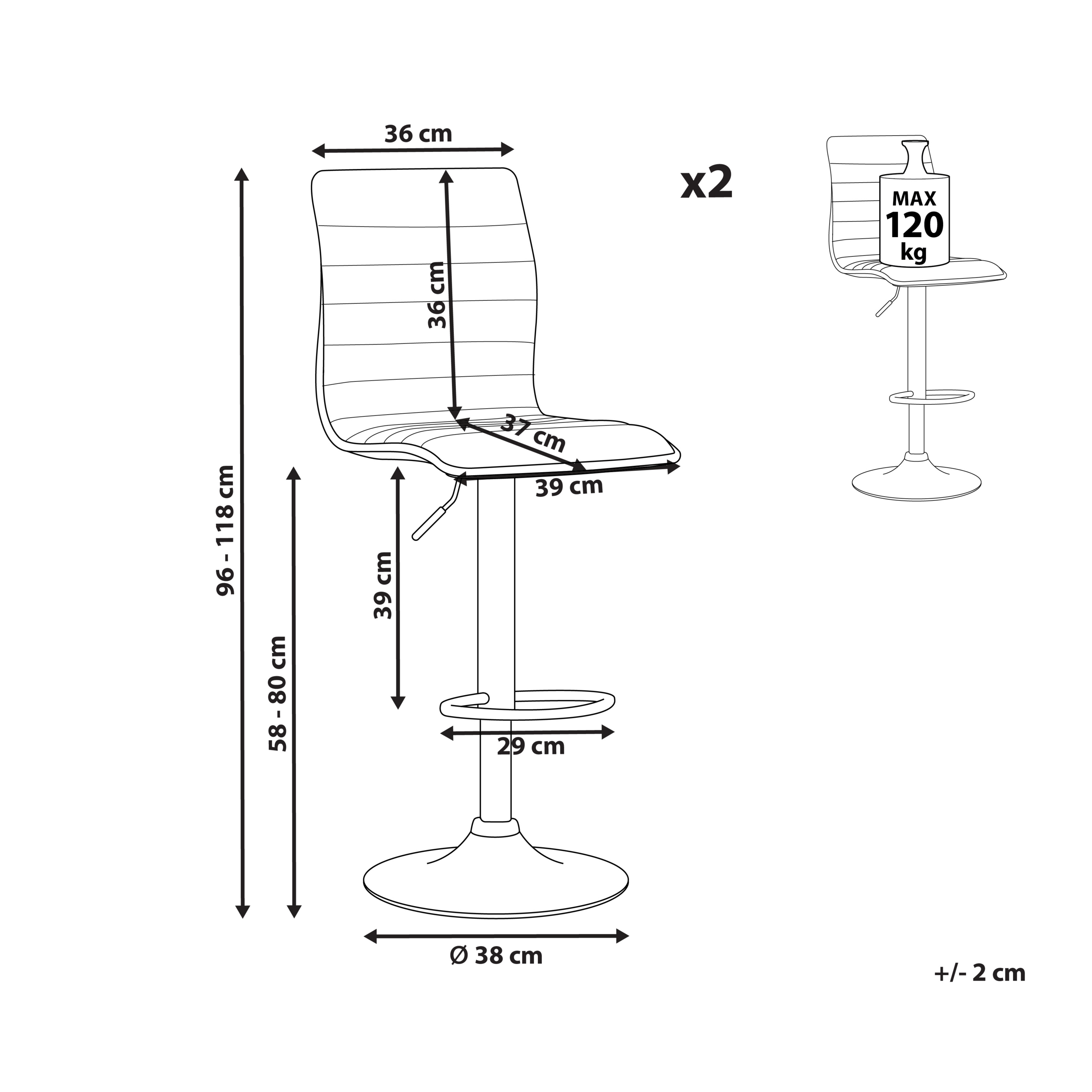 Set de 2 scaune de bar LUCERNE Piele ecologică Pivotant Negru [3]