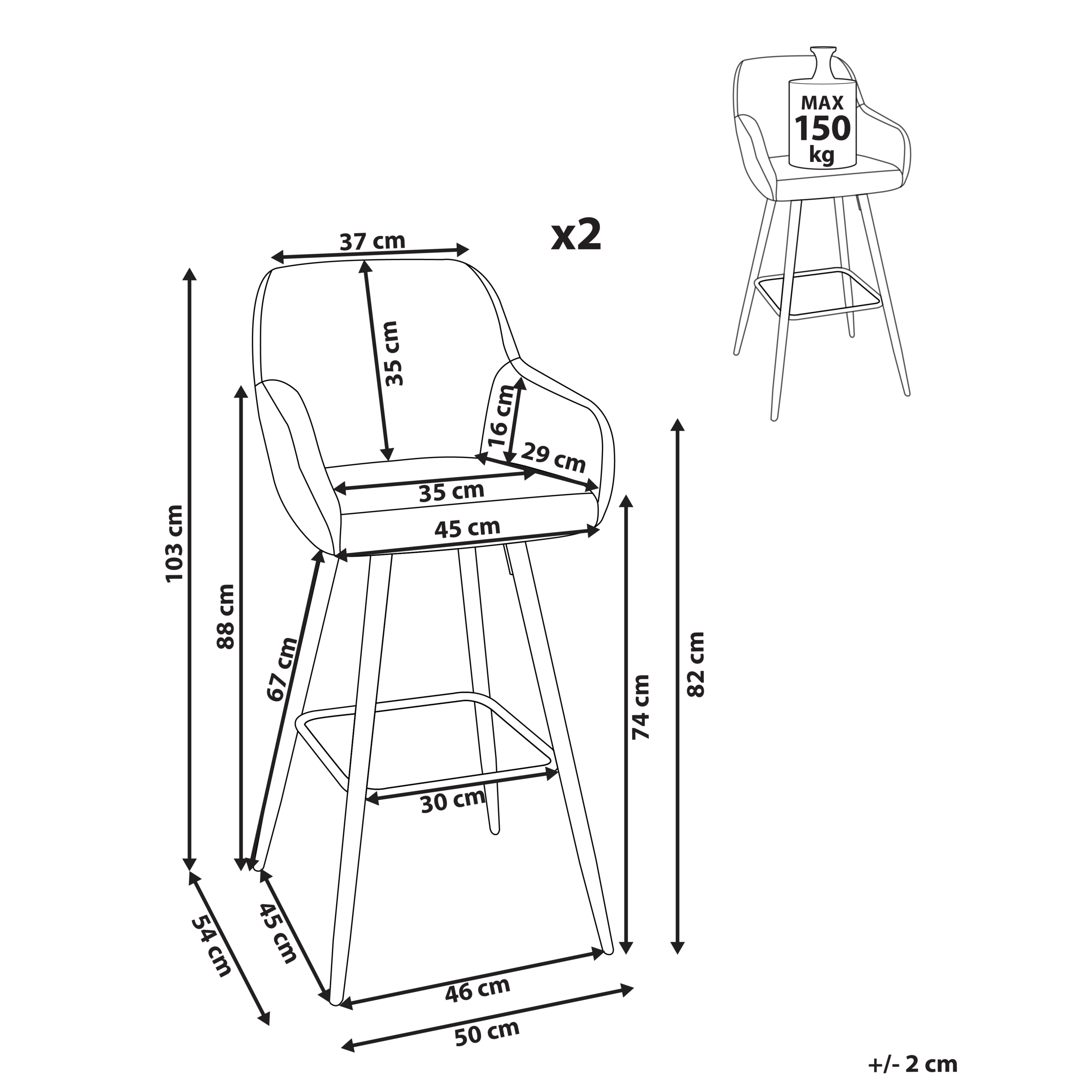 Set of 2 bar stools DARIEN Navy Blue [3]
