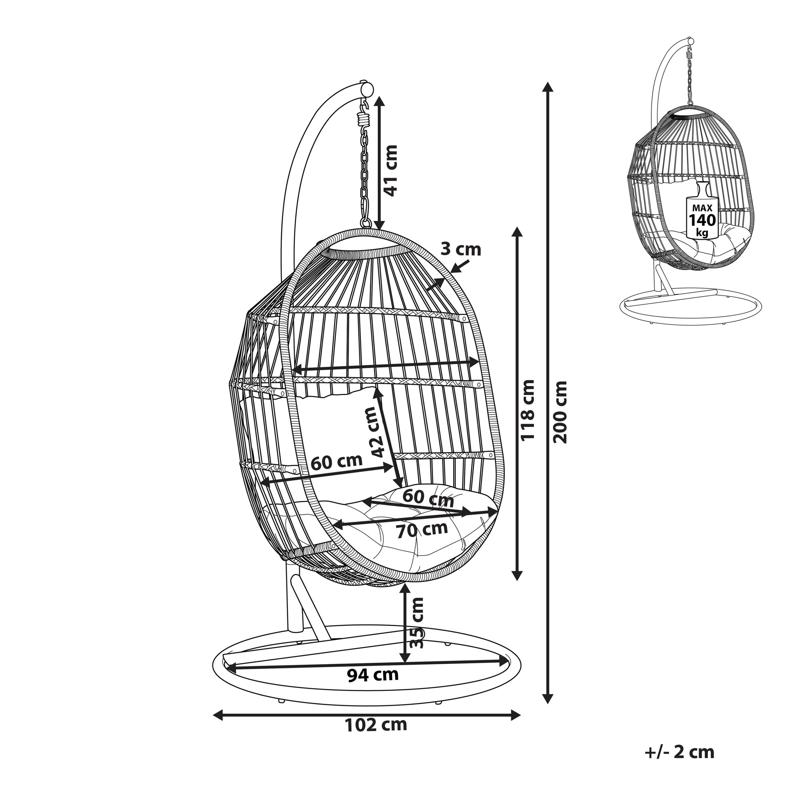 Fotoliu suspendat cu suport ALBA Ratan sintetic Natural [3]