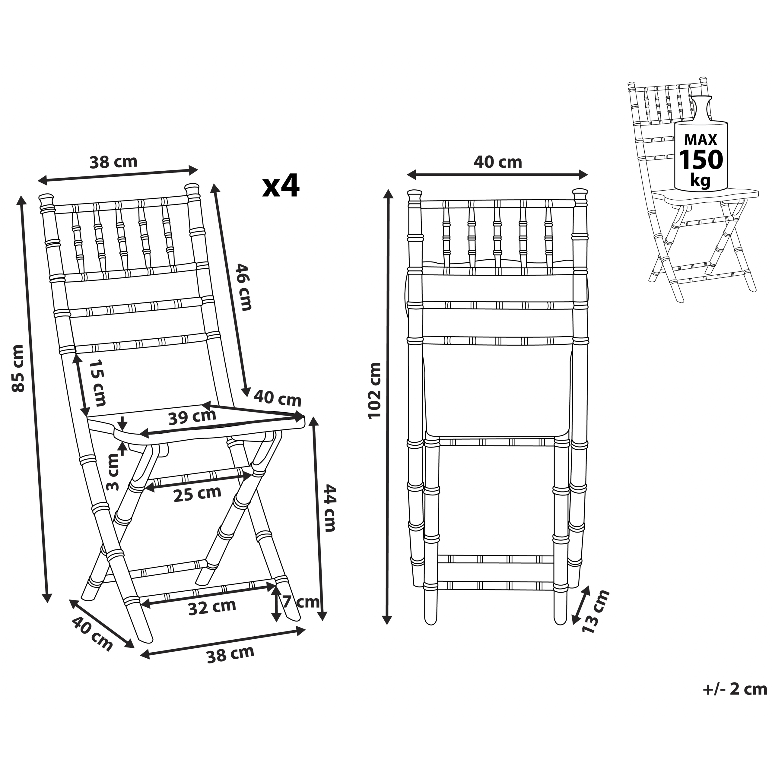 Set de 4 scaune dining Pliabil MACHIAS Lemn de fag Argintiu [3]