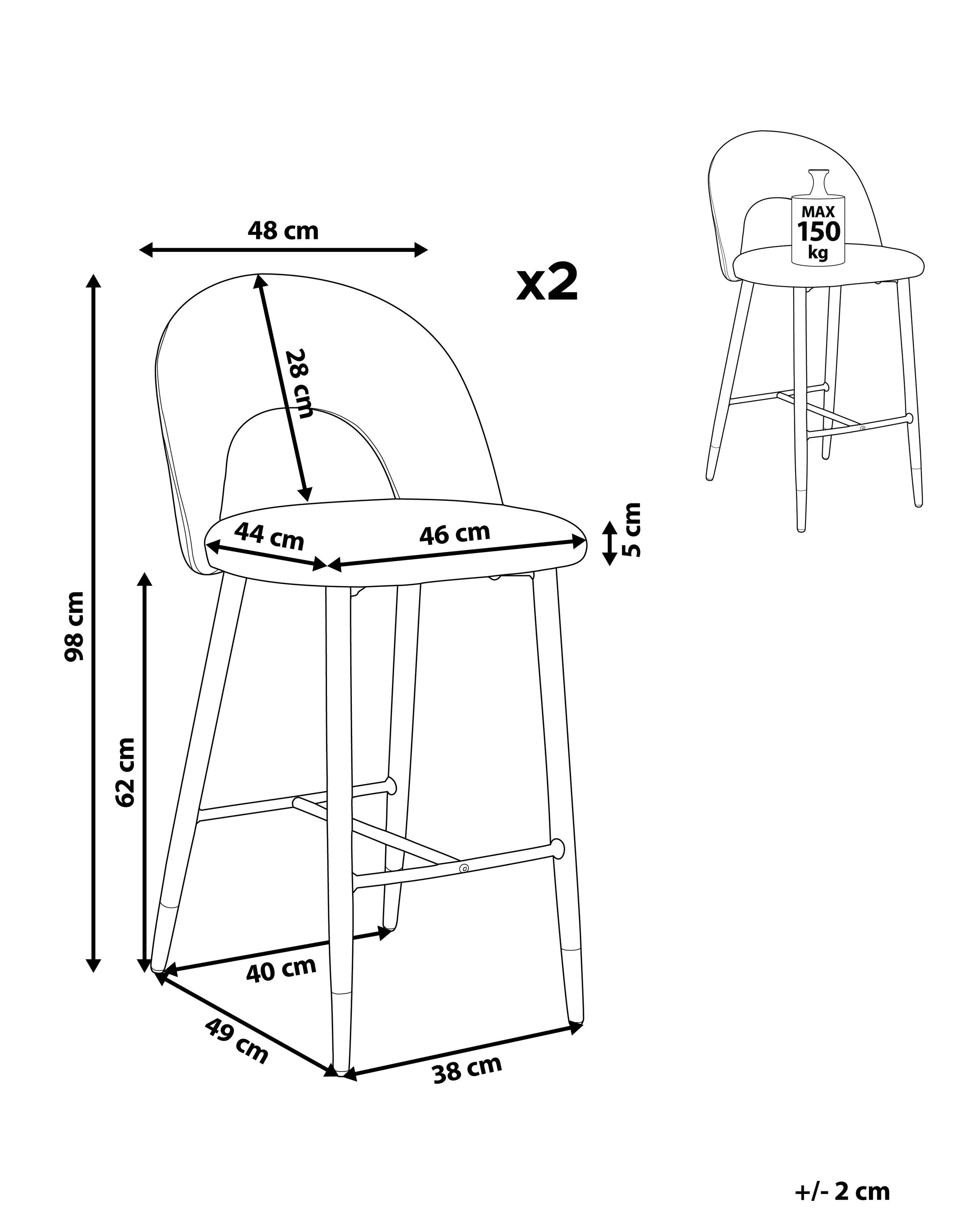 Set de 2 scaune de bar FALTON Catifea Gri [3]