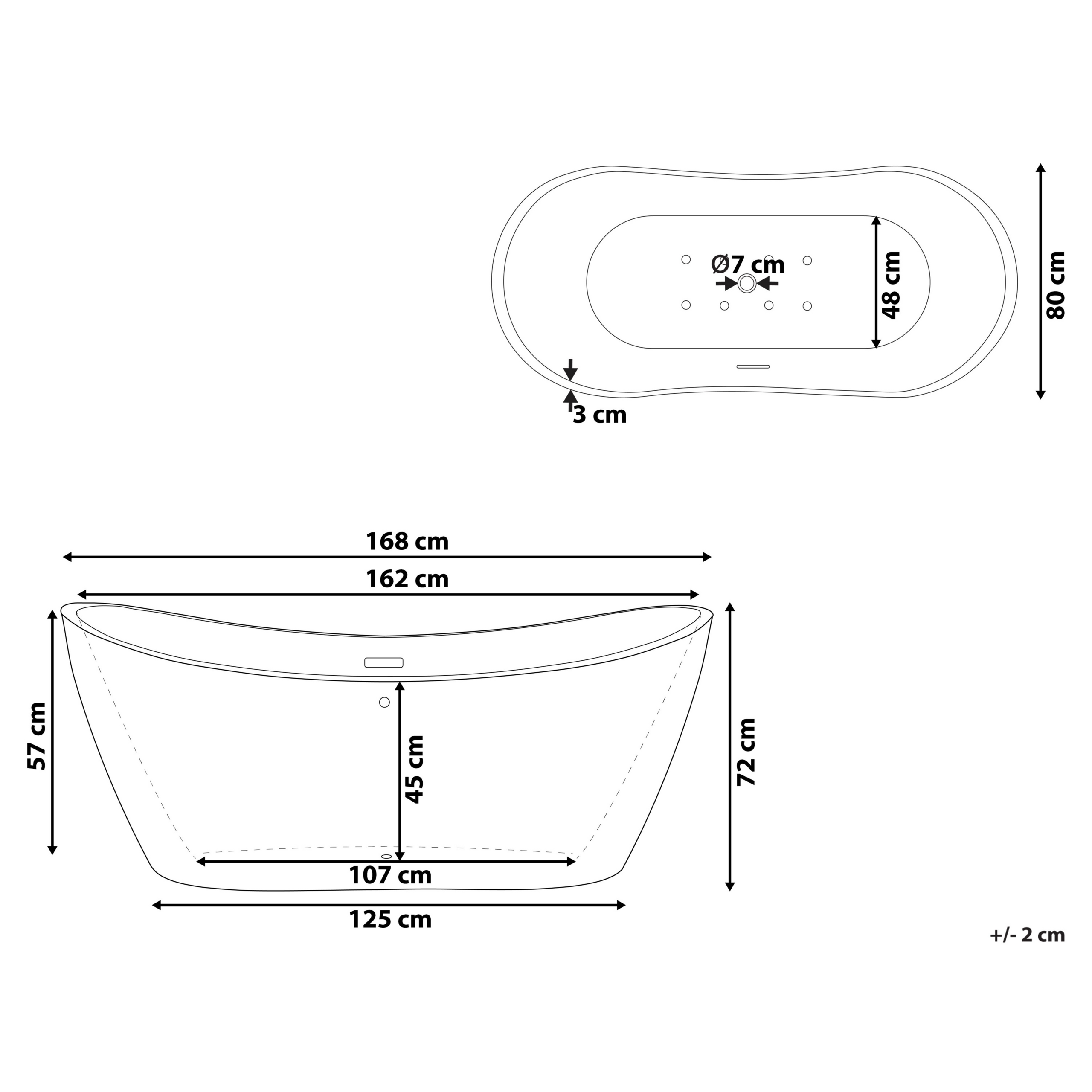 Cadă freestanding cu hidromasaj și LED ANTIGUA 168 x 80 cm Alb [3]