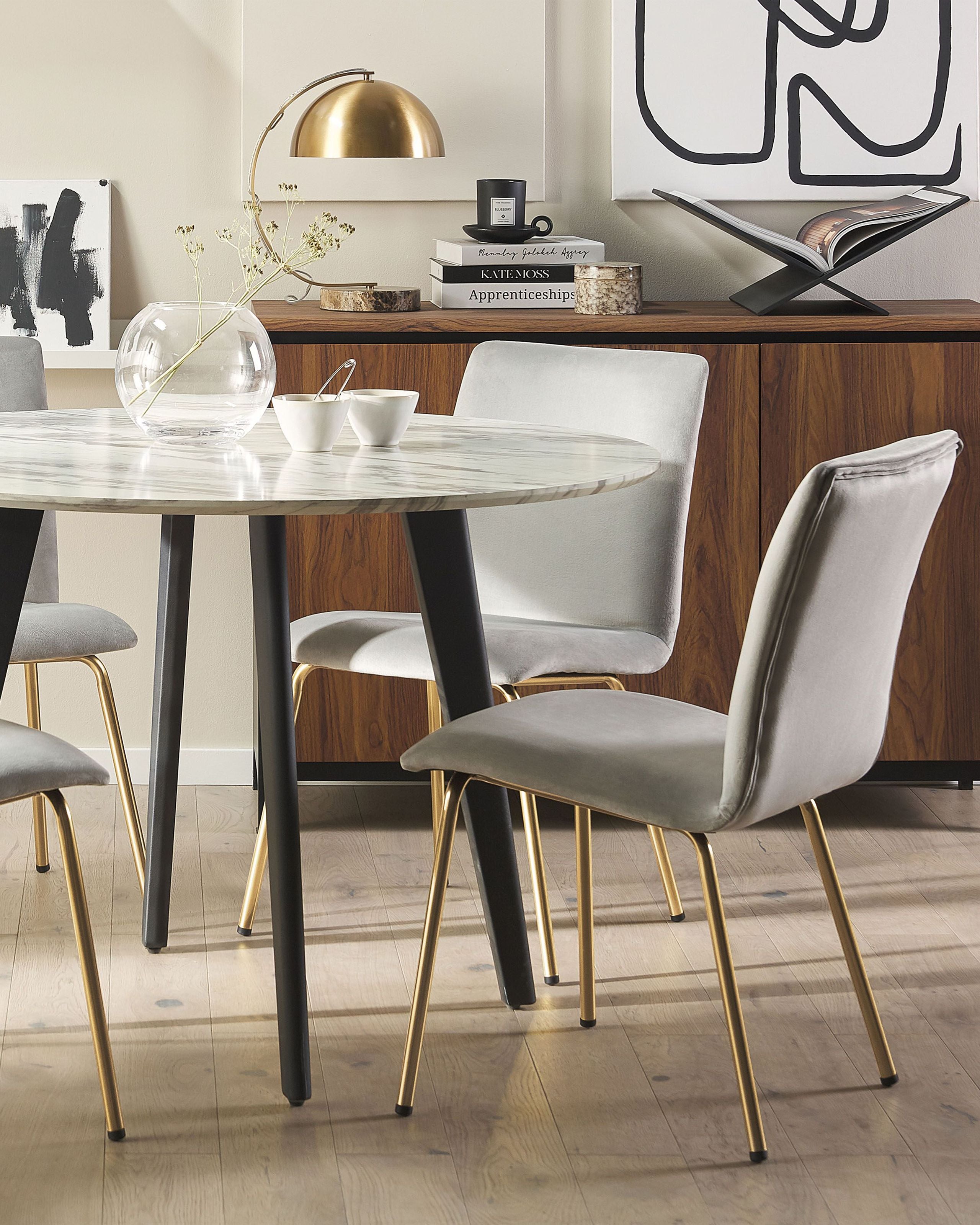 Scaun dining - Set de 2 scaune dining RUBIO Catifea Gri