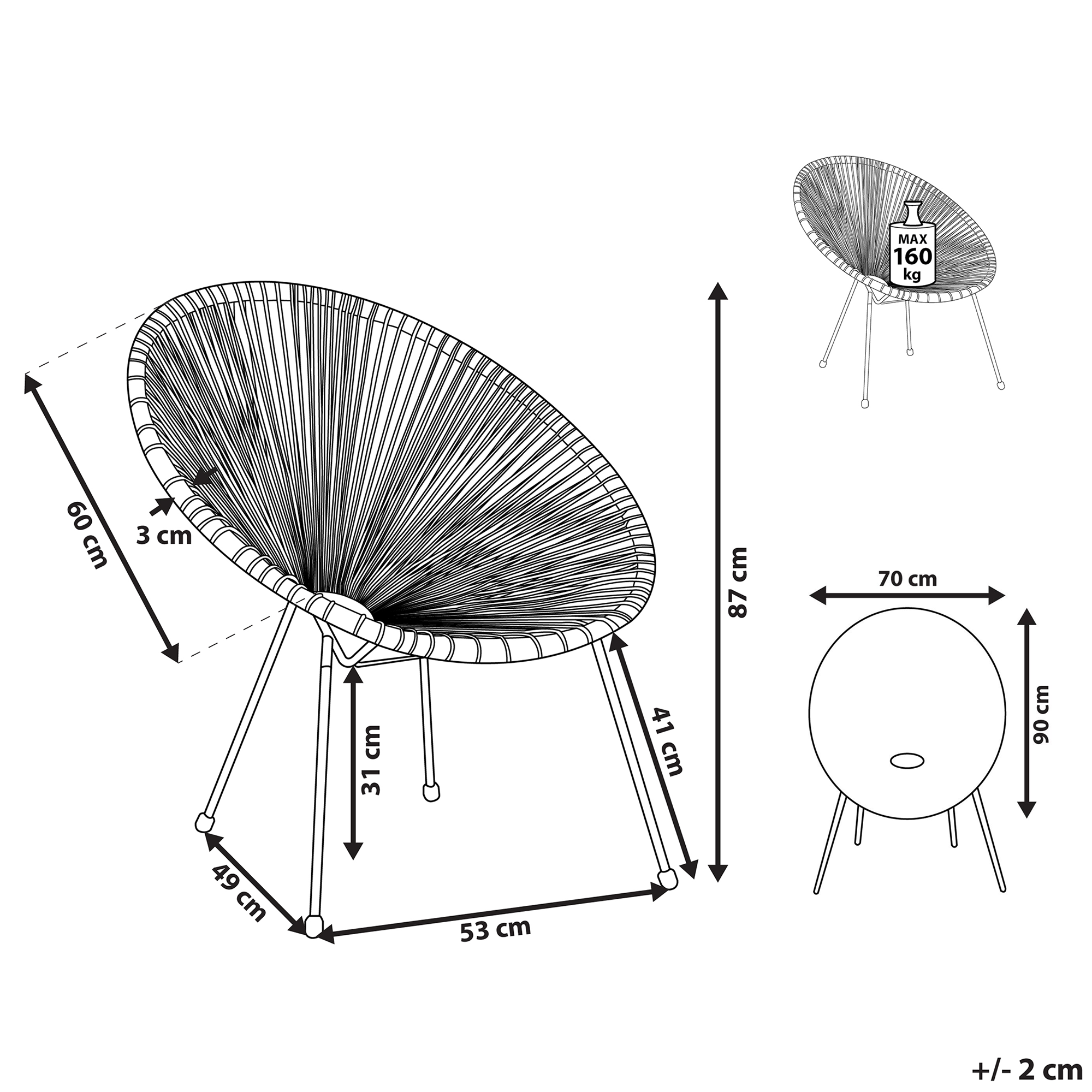 Scaun de grădină ACAPULCO II Ratan sintetic Alb [3]