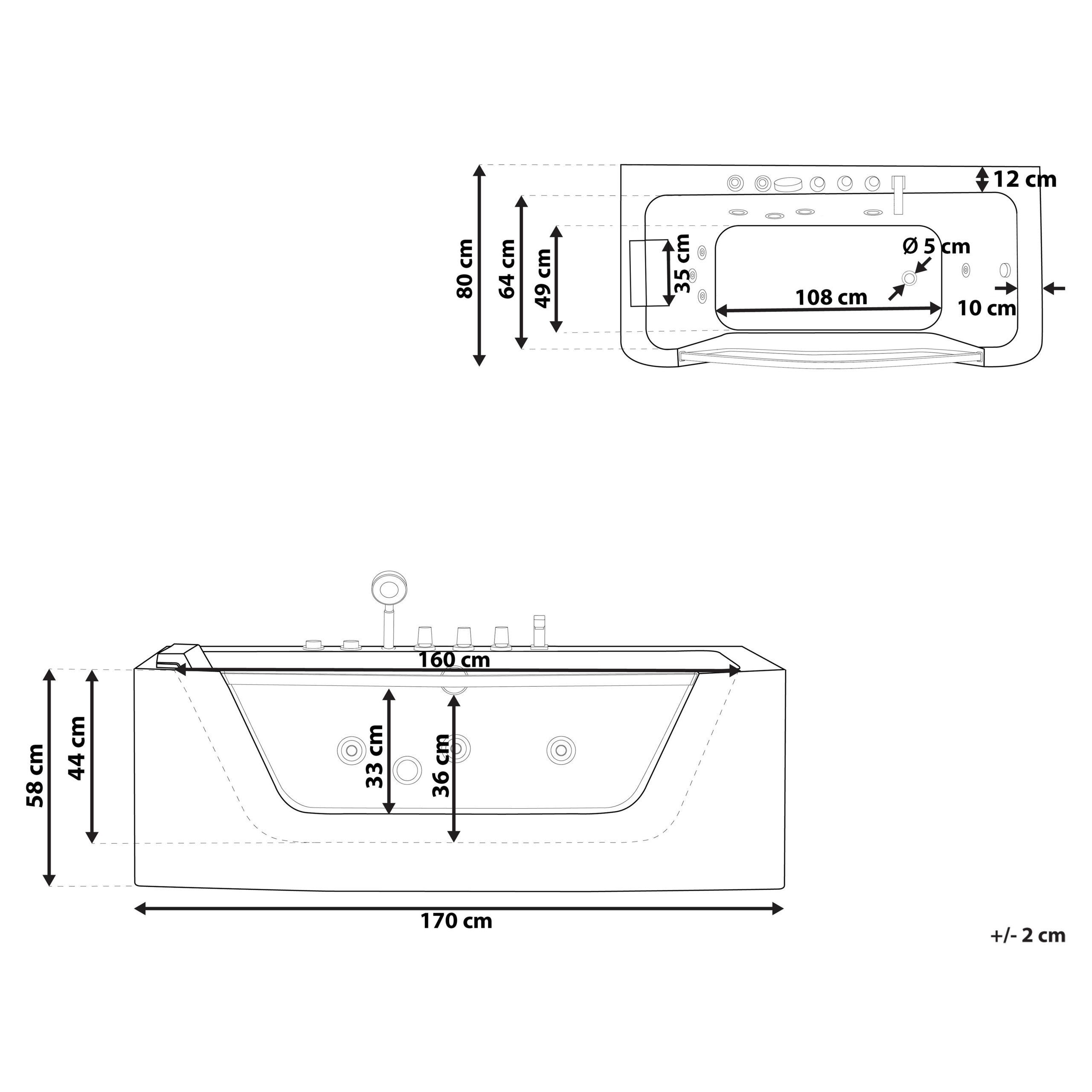 Cadă de colț LED cu hidromasaj PUQUIO Stânga 170 x 80 cm Alb [3]