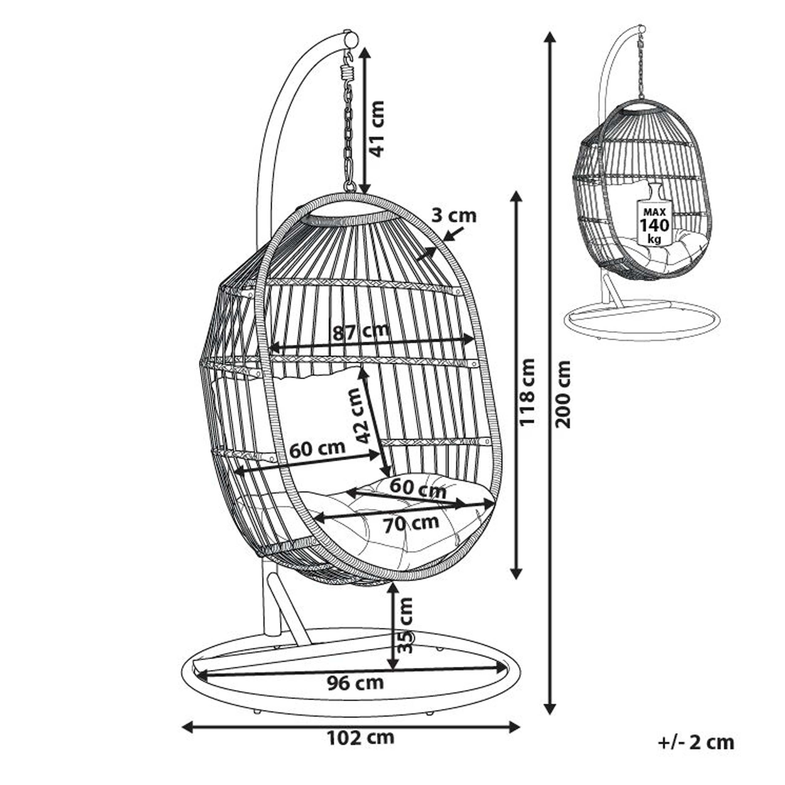 Fotoliu suspendat cu suport ALBA Ratan sintetic Alb [3]