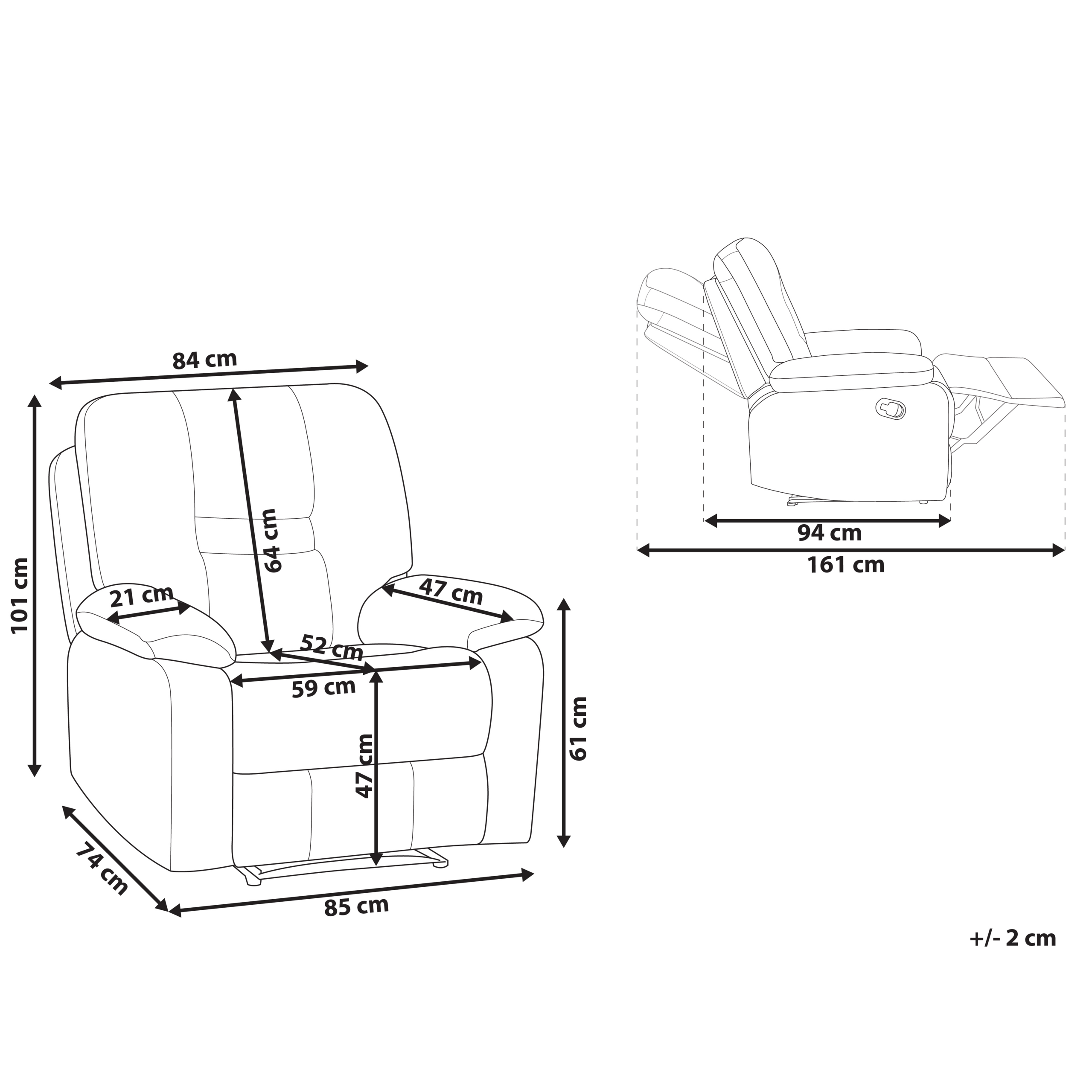 Fotoliu cu recliner BERGEN Suport pentru picioare retractabil Piele ecologică Negru [3]