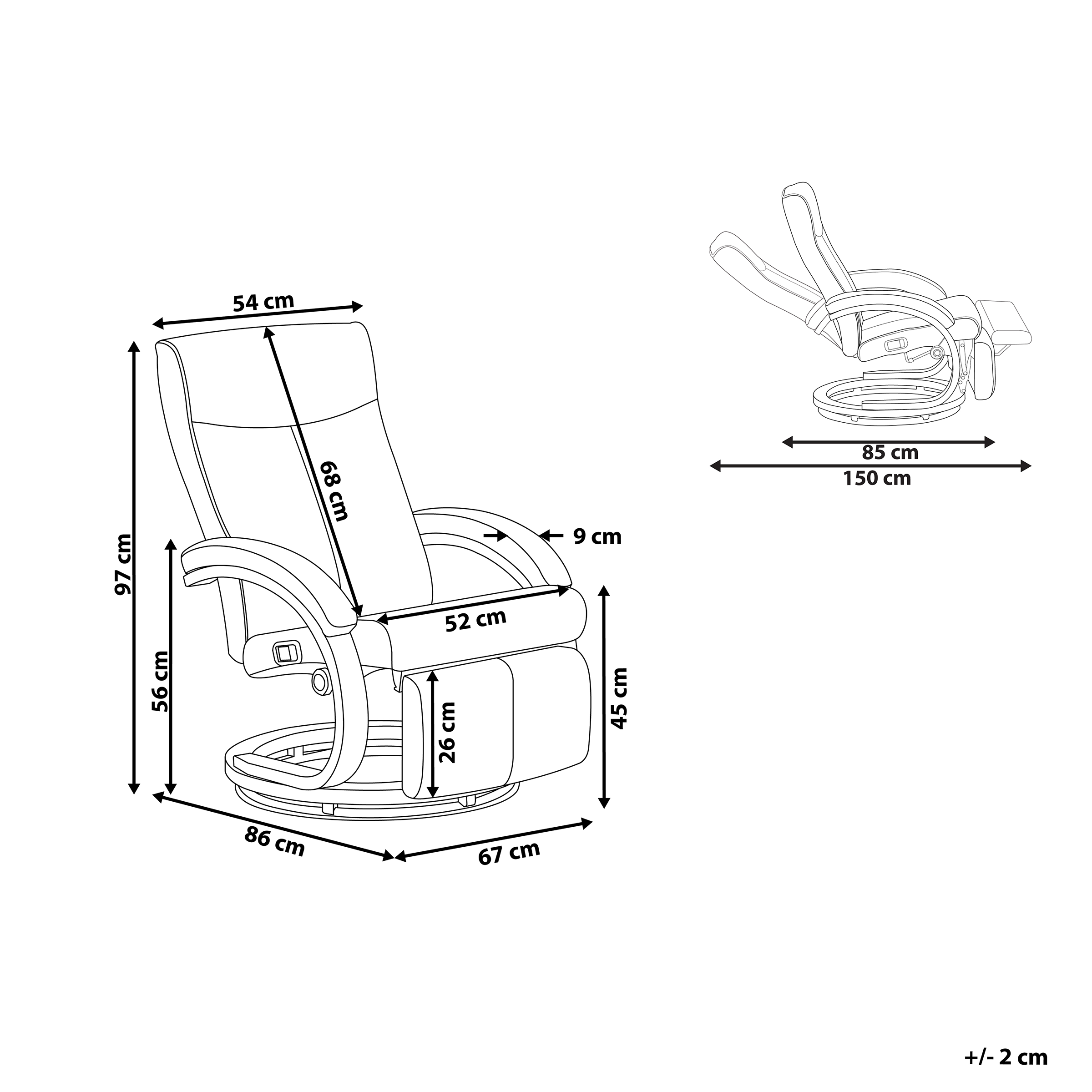 Fotoliu cu recliner MIGHT Suport pentru picioare retractabil Piele ecologică Alb [3]