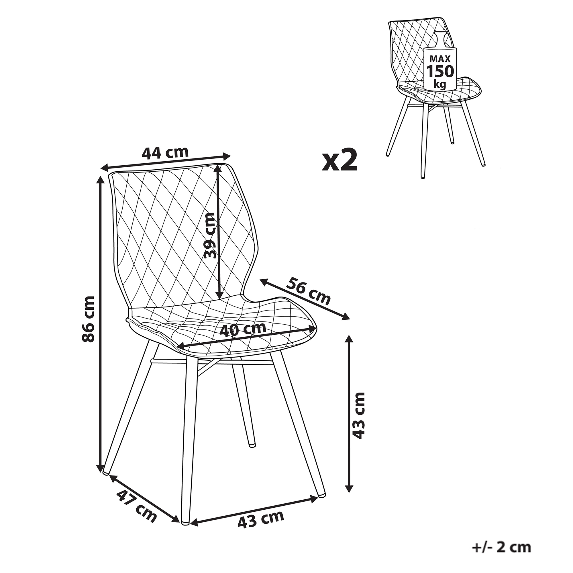 Set de 2 scaune dining LISLE Albastru marin [3]