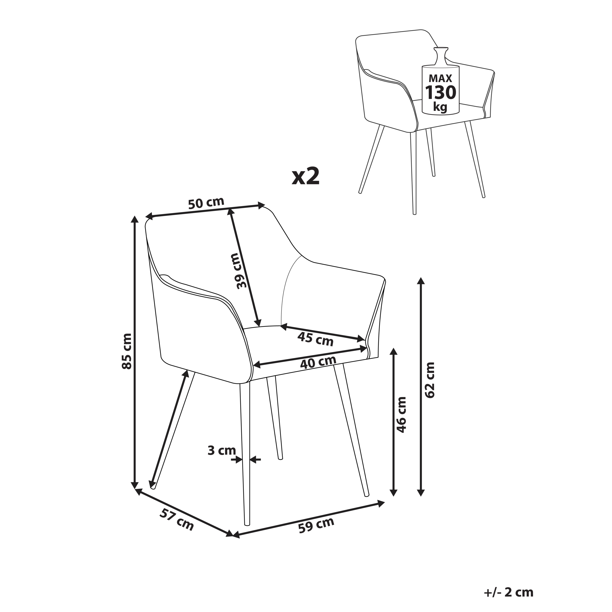 Set de 2 scaune dining JASMIN Catifea Taupe [3]