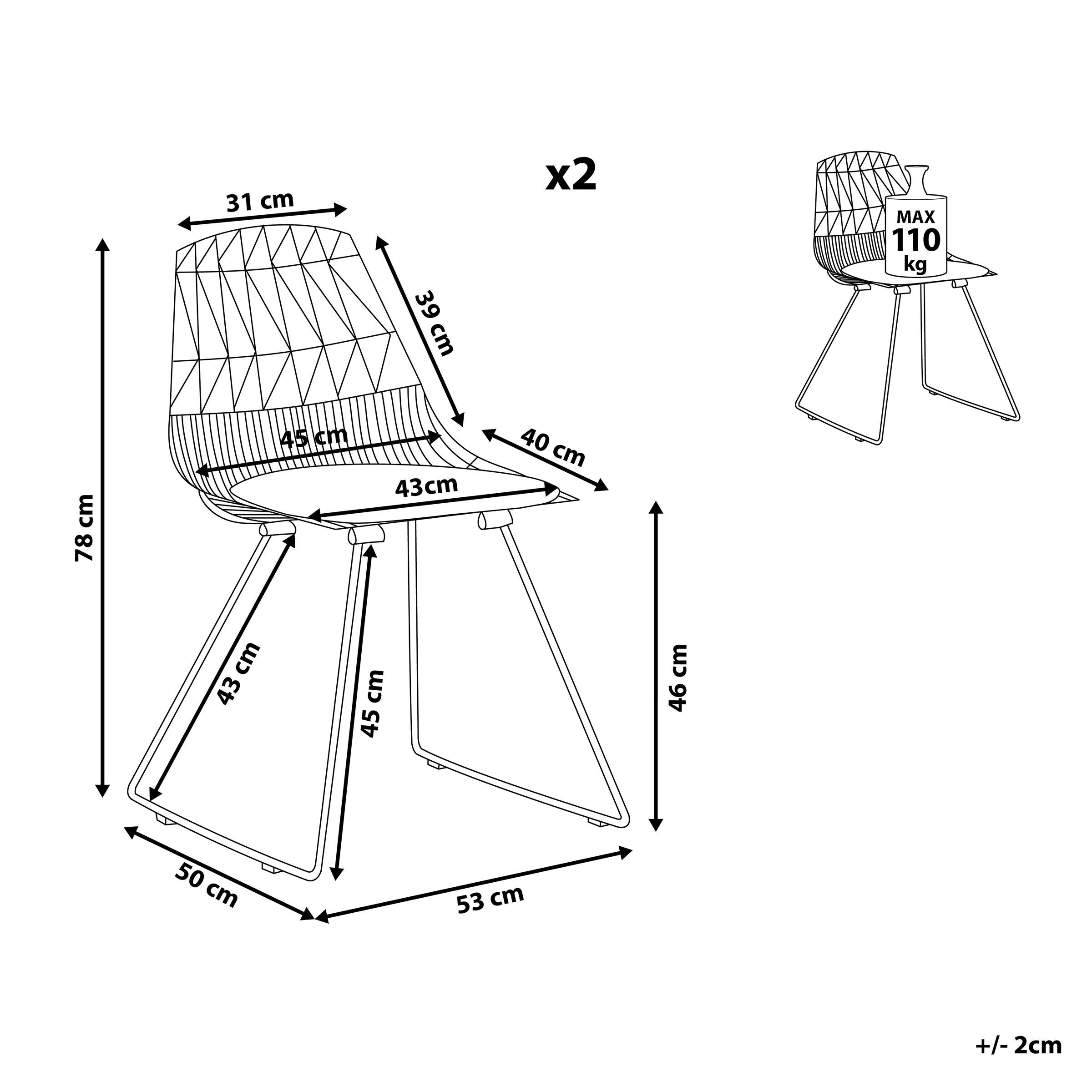 Set de 2 scaune dining HARLAN Metal Auriu [3]