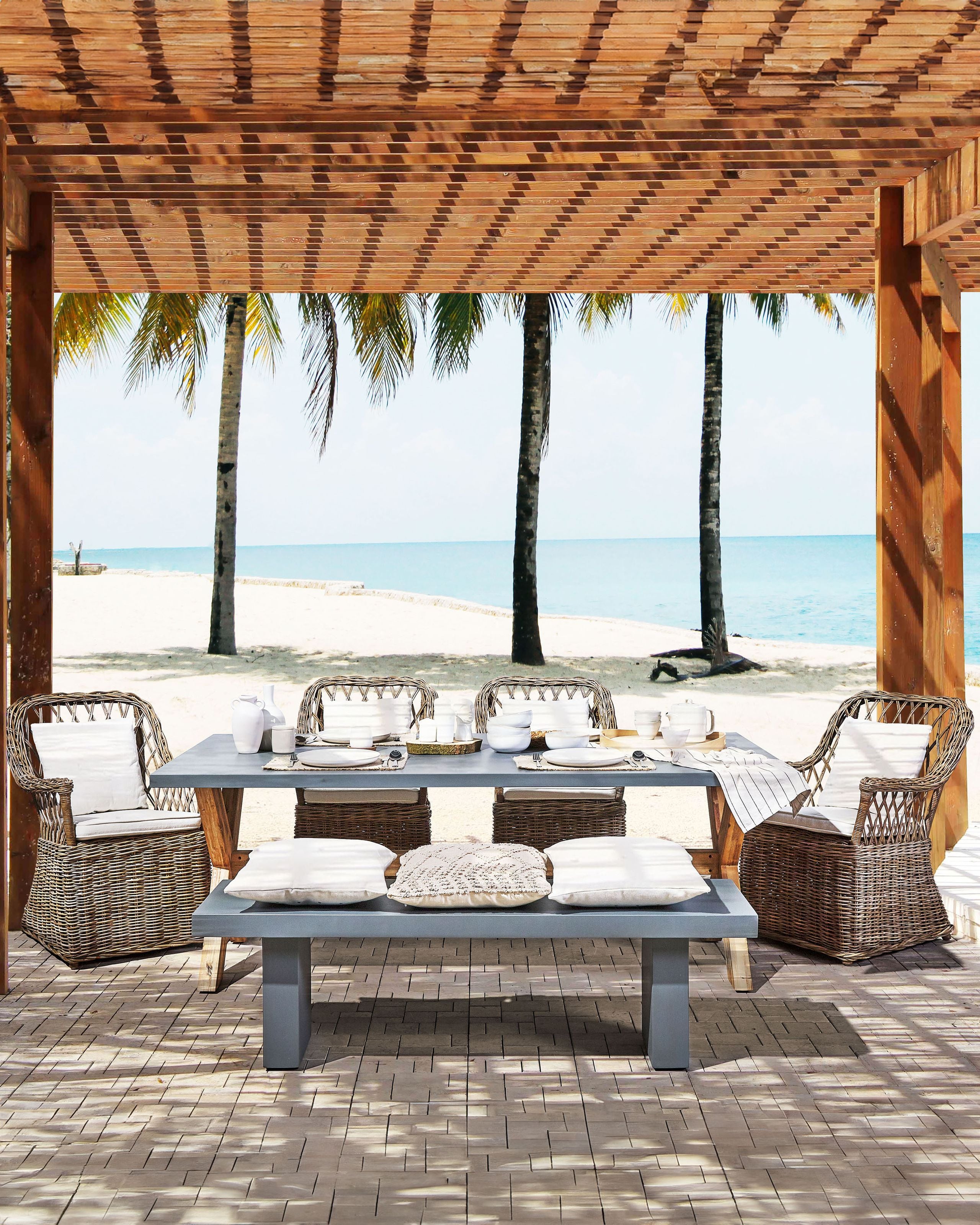 Fotolii - Set de 2 fotolii de grădină cu perne MAROS Ratan Natural