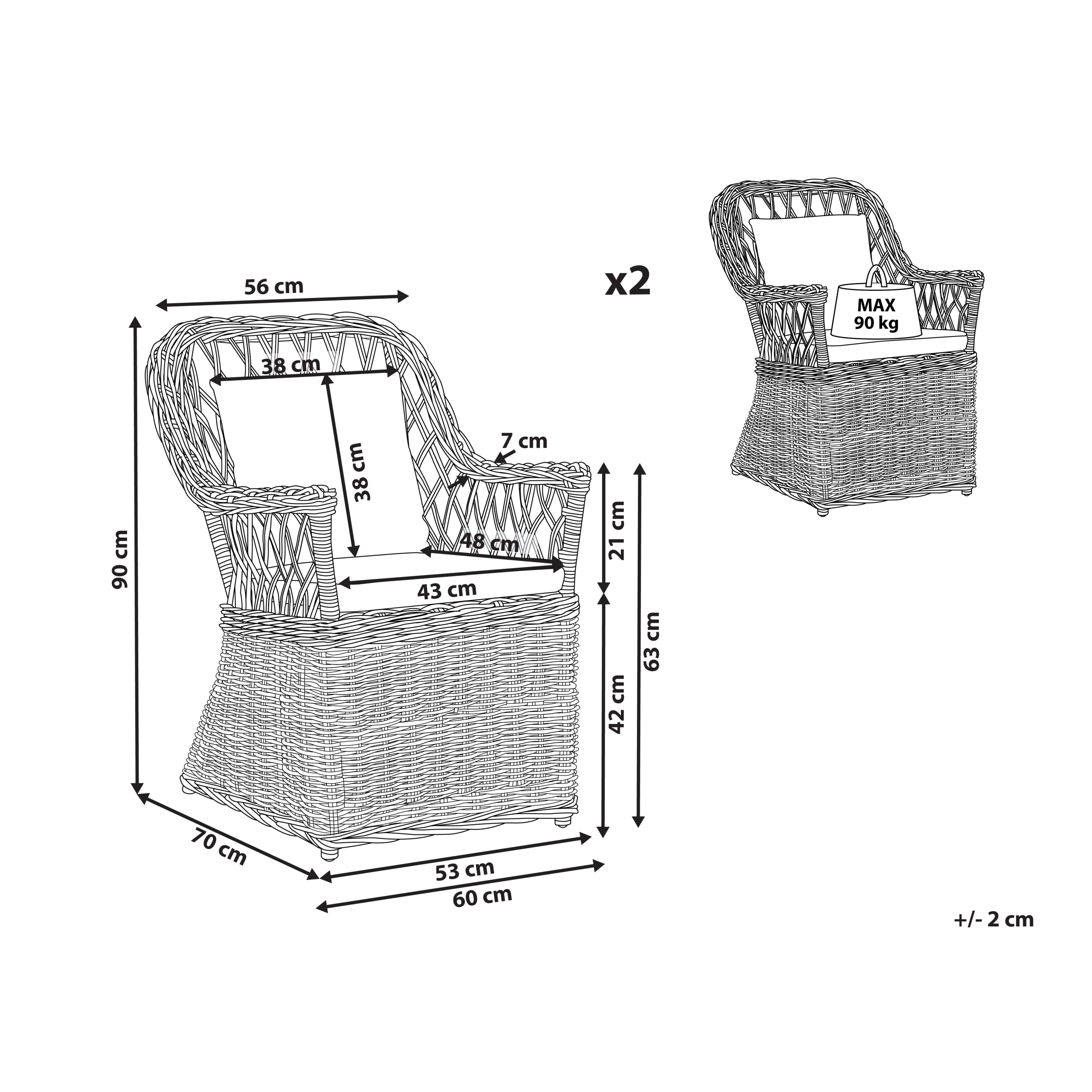 Set de 2 fotolii de grădină cu perne MAROS Ratan Natural [3]