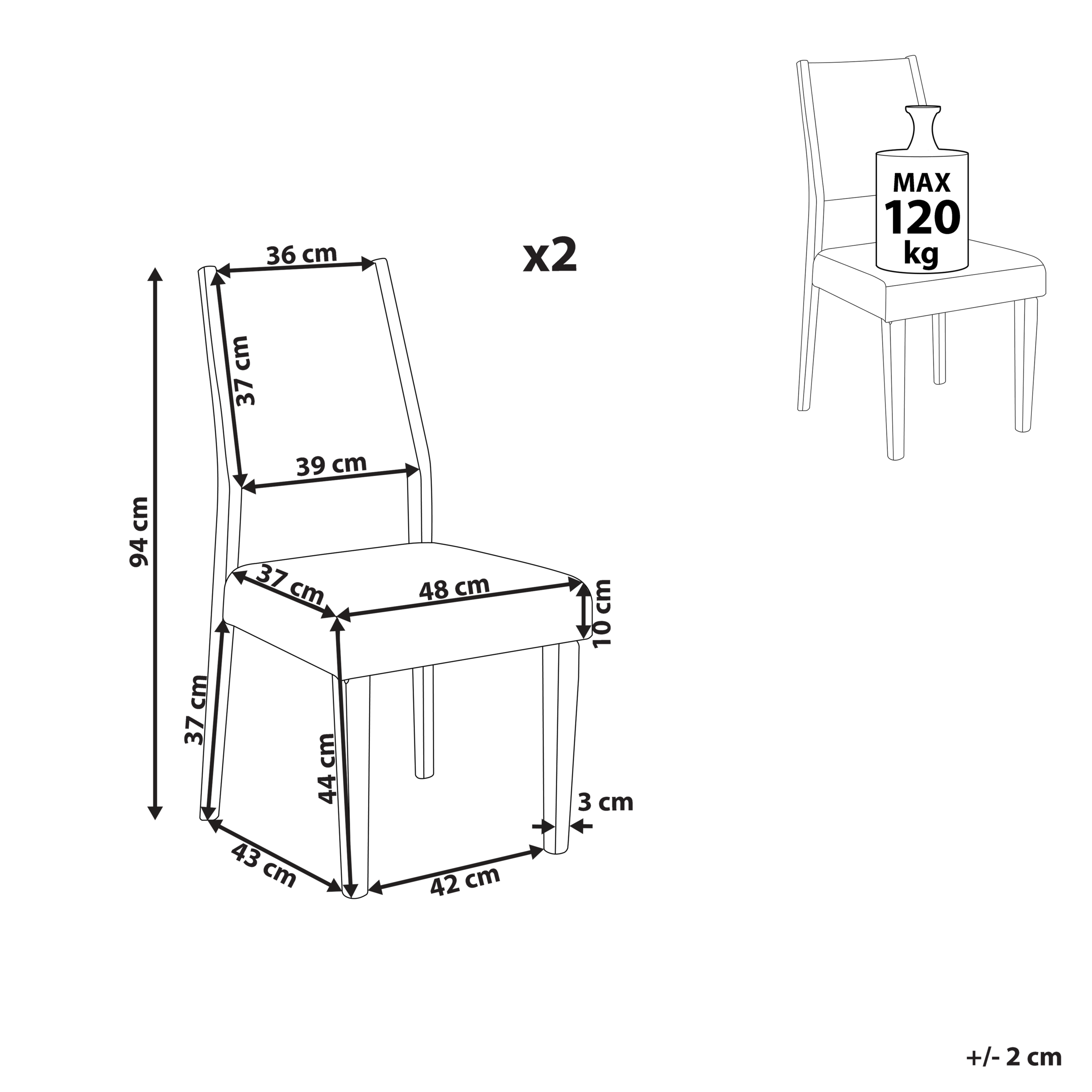 Set de 2 scaune dining ELMIRA Lemn Gri [3]