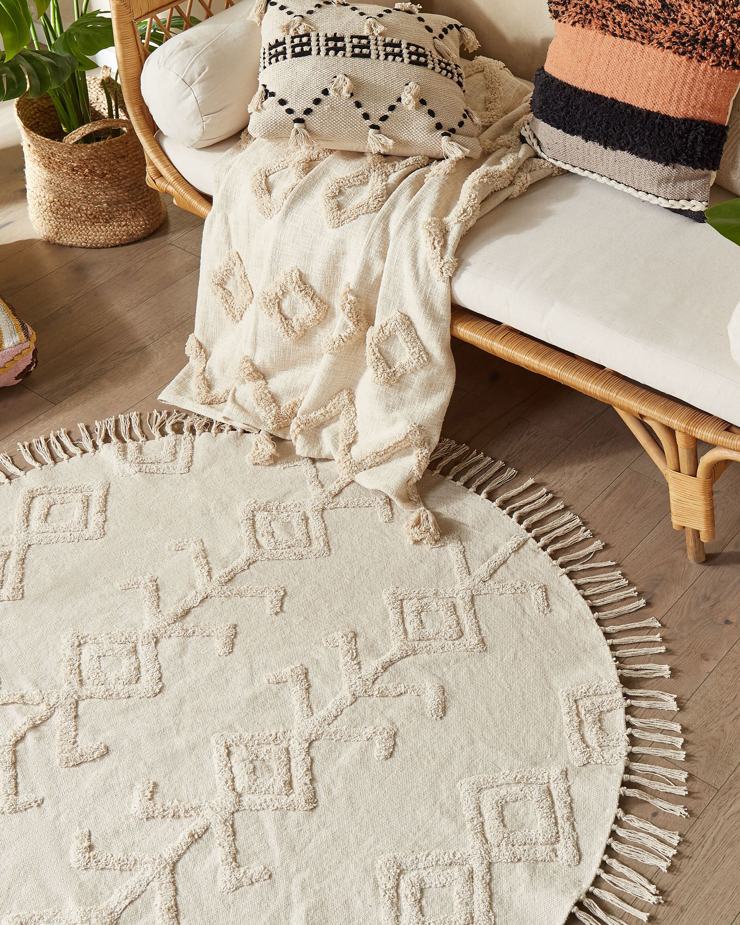 Covor împletit - Covor HARRAN Bej deschis ø 140 cm Bumbac