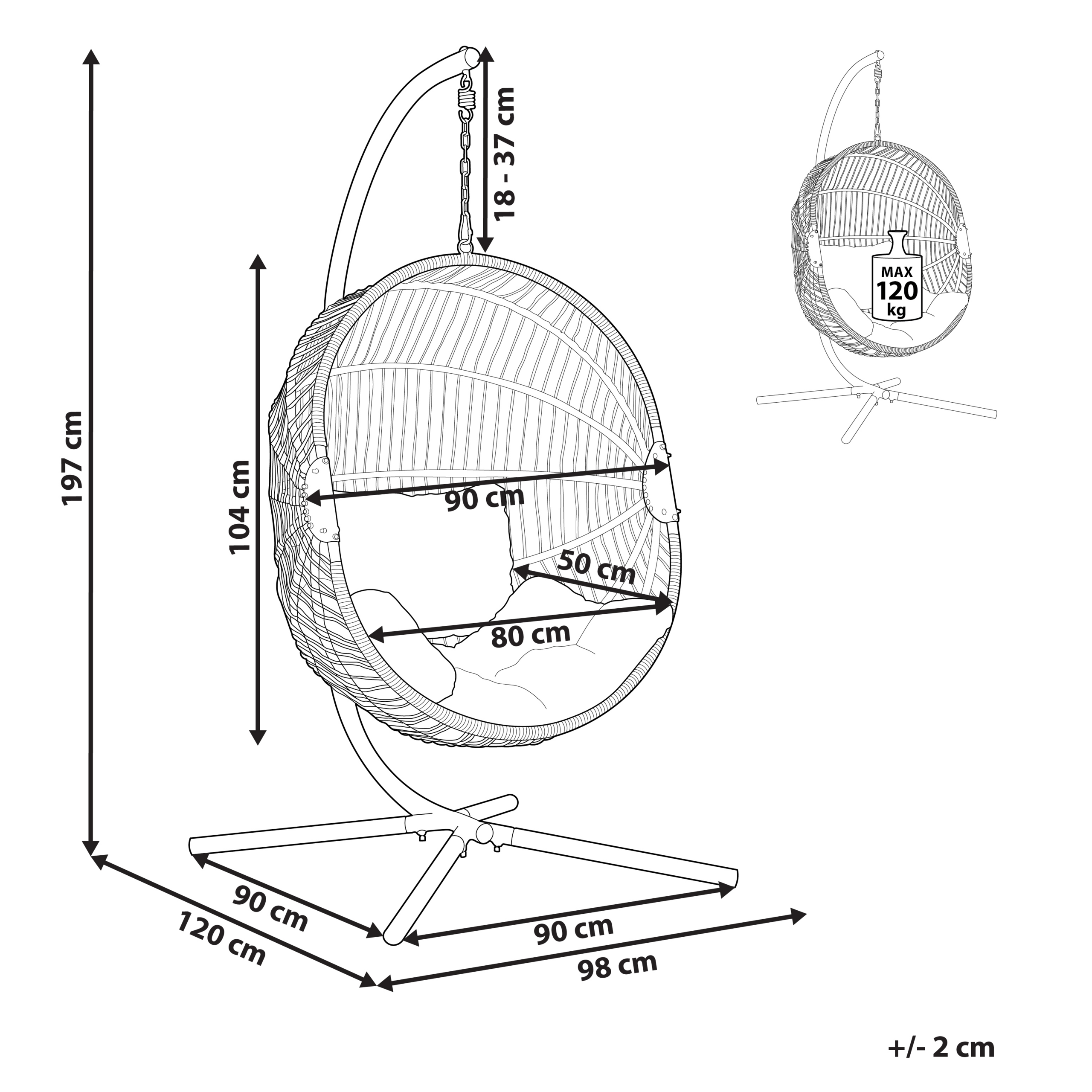 Fotoliu suspendat cu suport ACRI Ratan sintetic Bej [3]