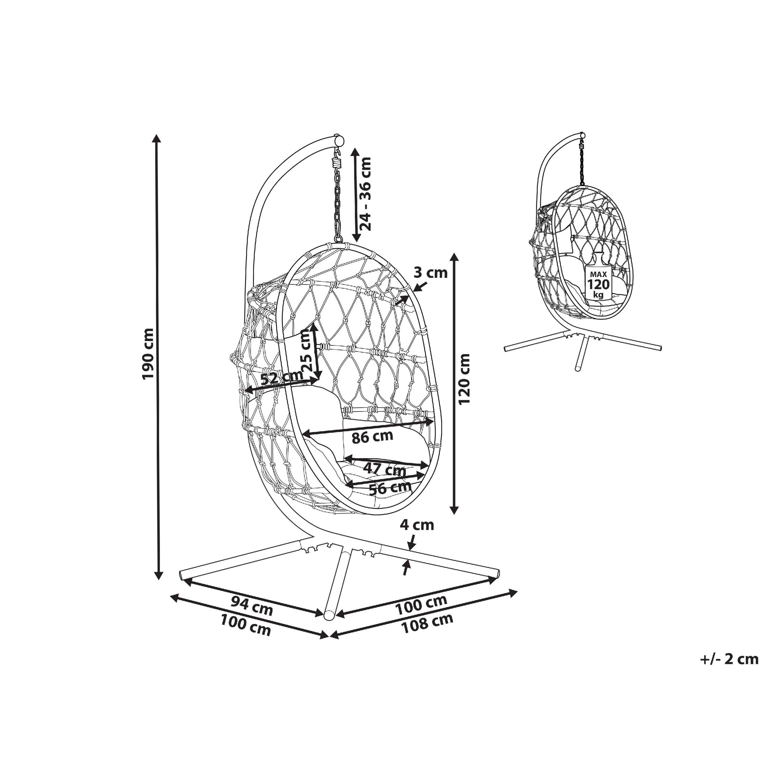 Fotoliu suspendat cu suport ADRIA Metal Bej [3]