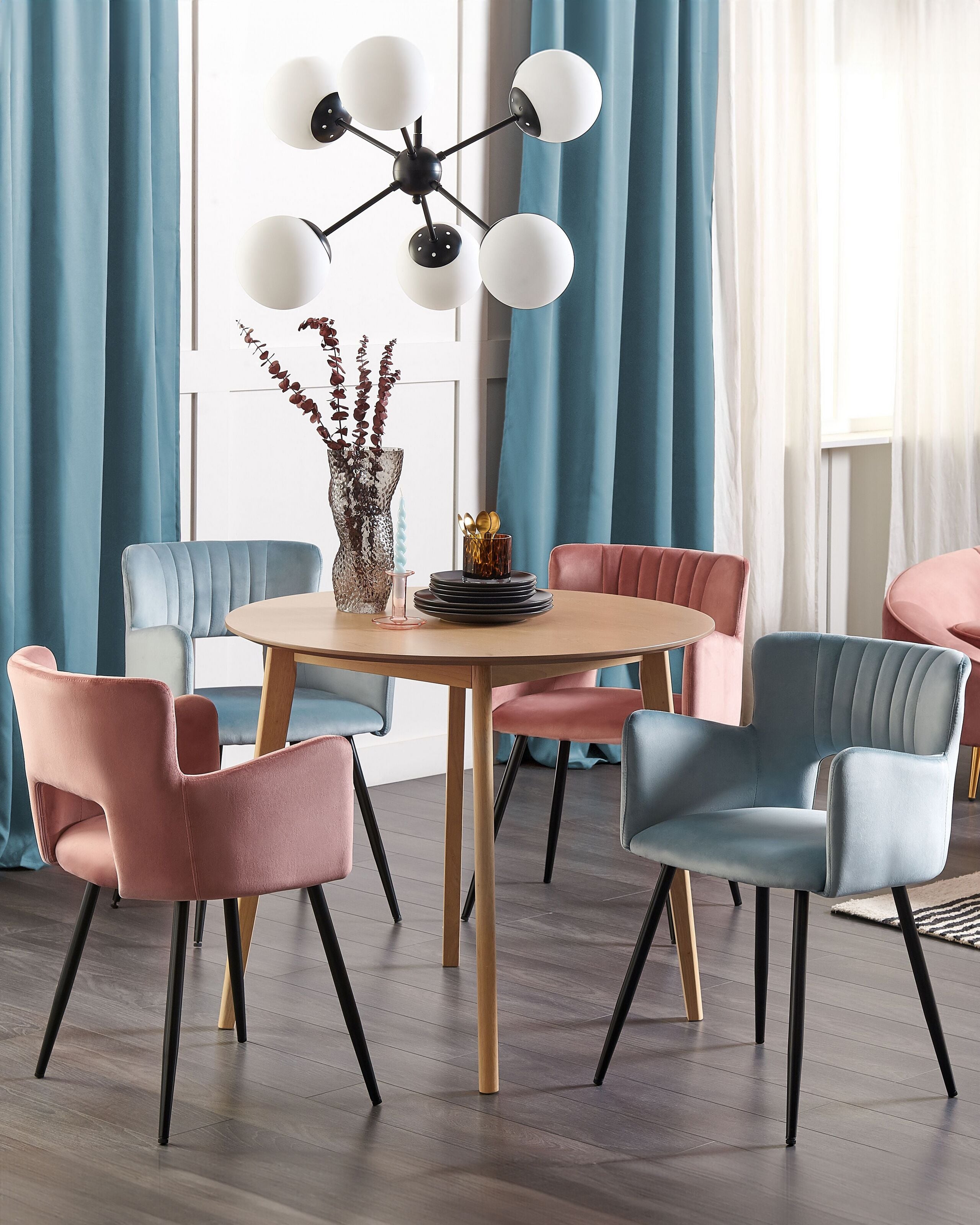 Scaun dining - Set de 2 scaune dining SANILAC Catifea Albastru deschis