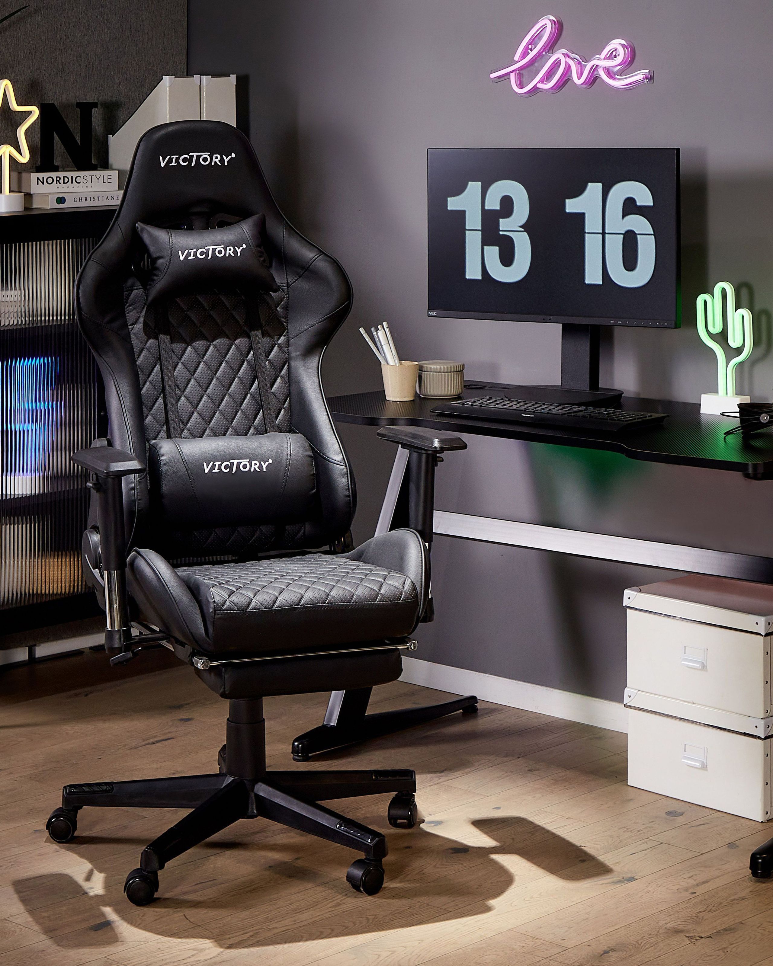 Scaun gaming - Scaun gaming VICTORY Piele ecologică Negru