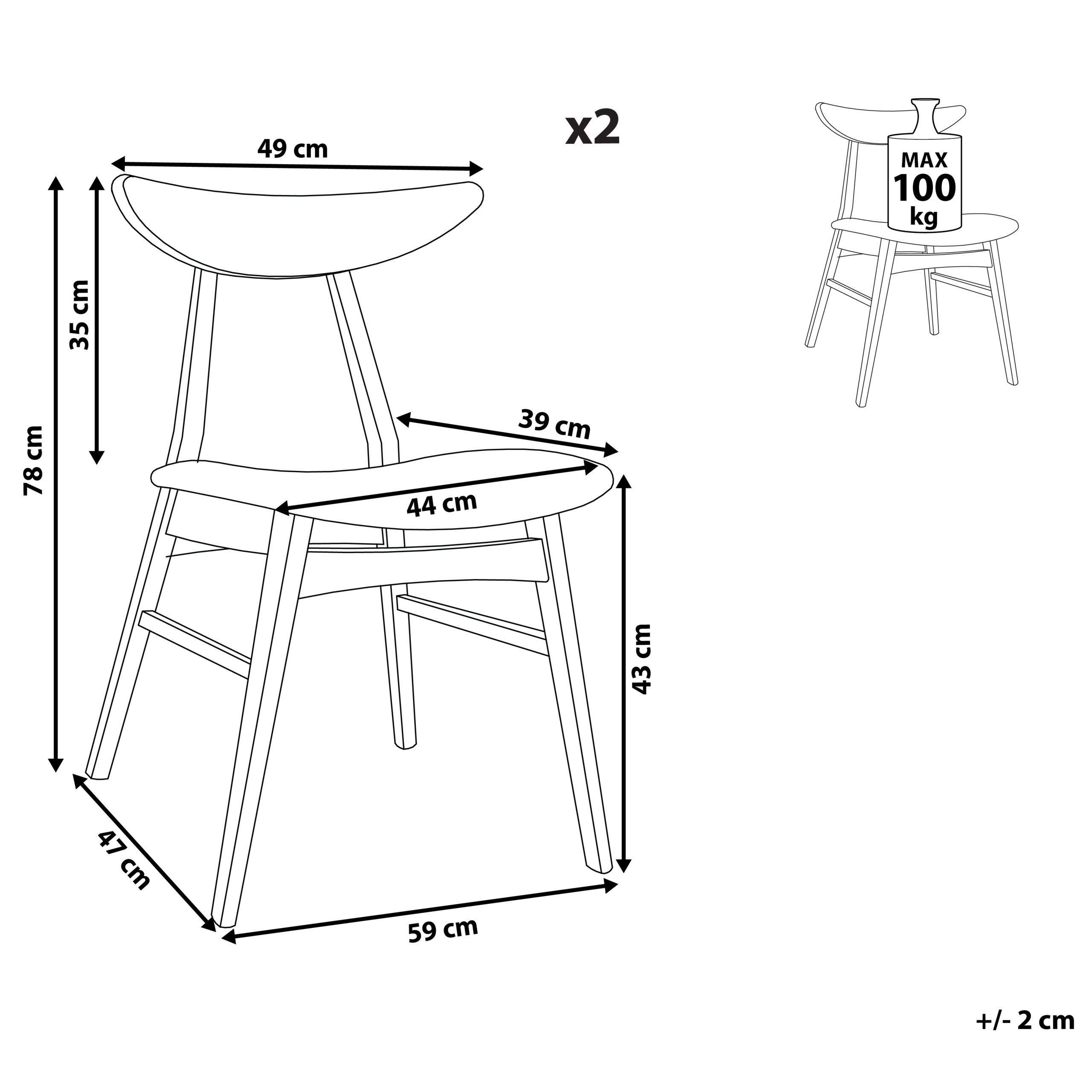Set of 2 LYNN dining chairs Light brown/Grey [3]