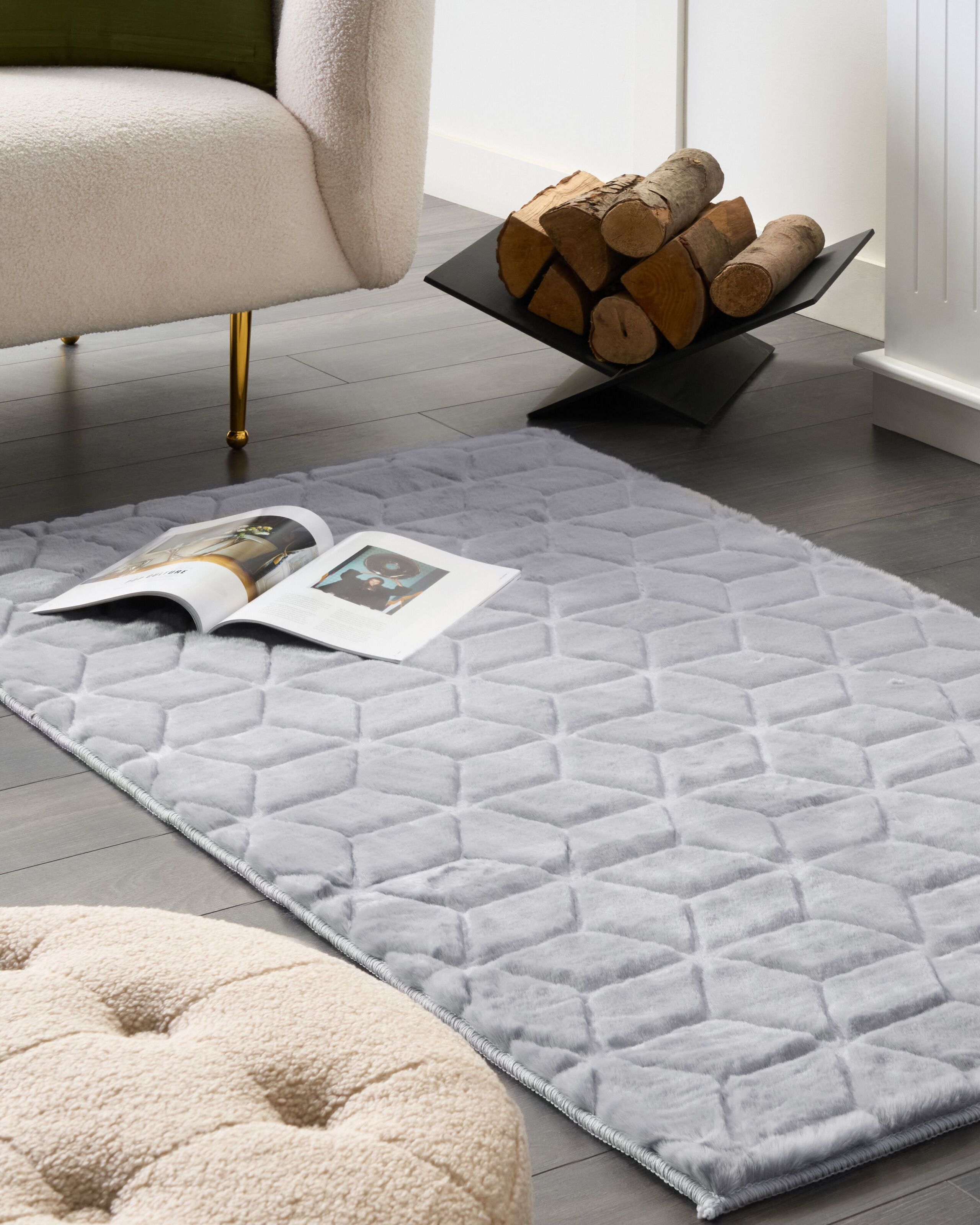 Covor cu fir lung - Covor din blană sintetică THATTA Gri 80 x 150 cm