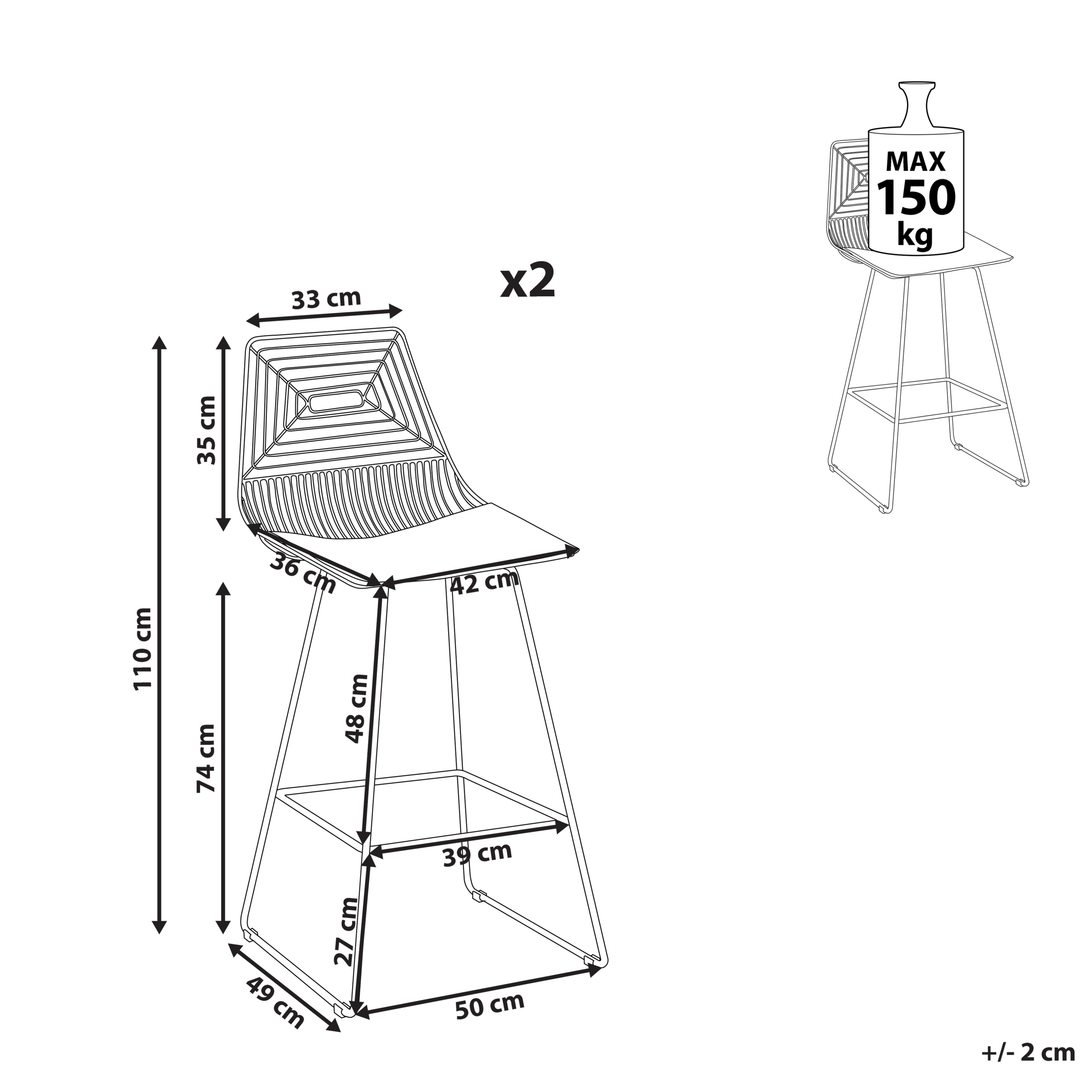 Set de 2 scaune de bar BISBEE Metal Auriu [3]