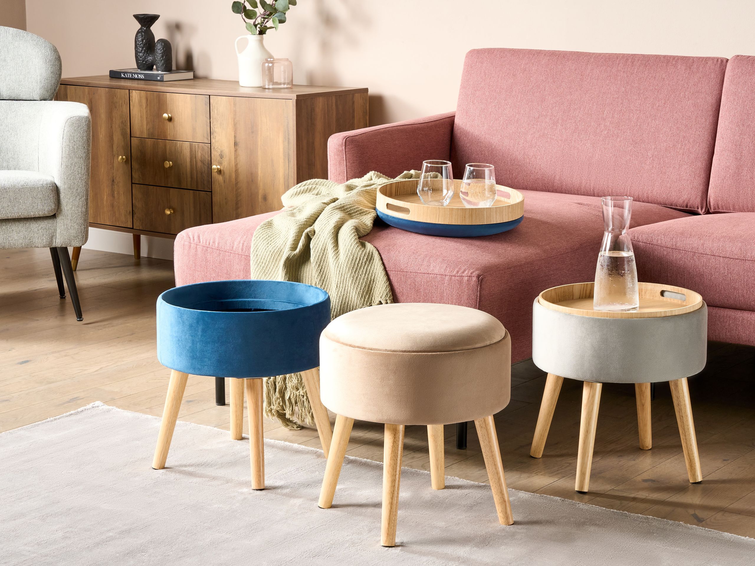 Stool with storage NEELY Velvet Beige [1]