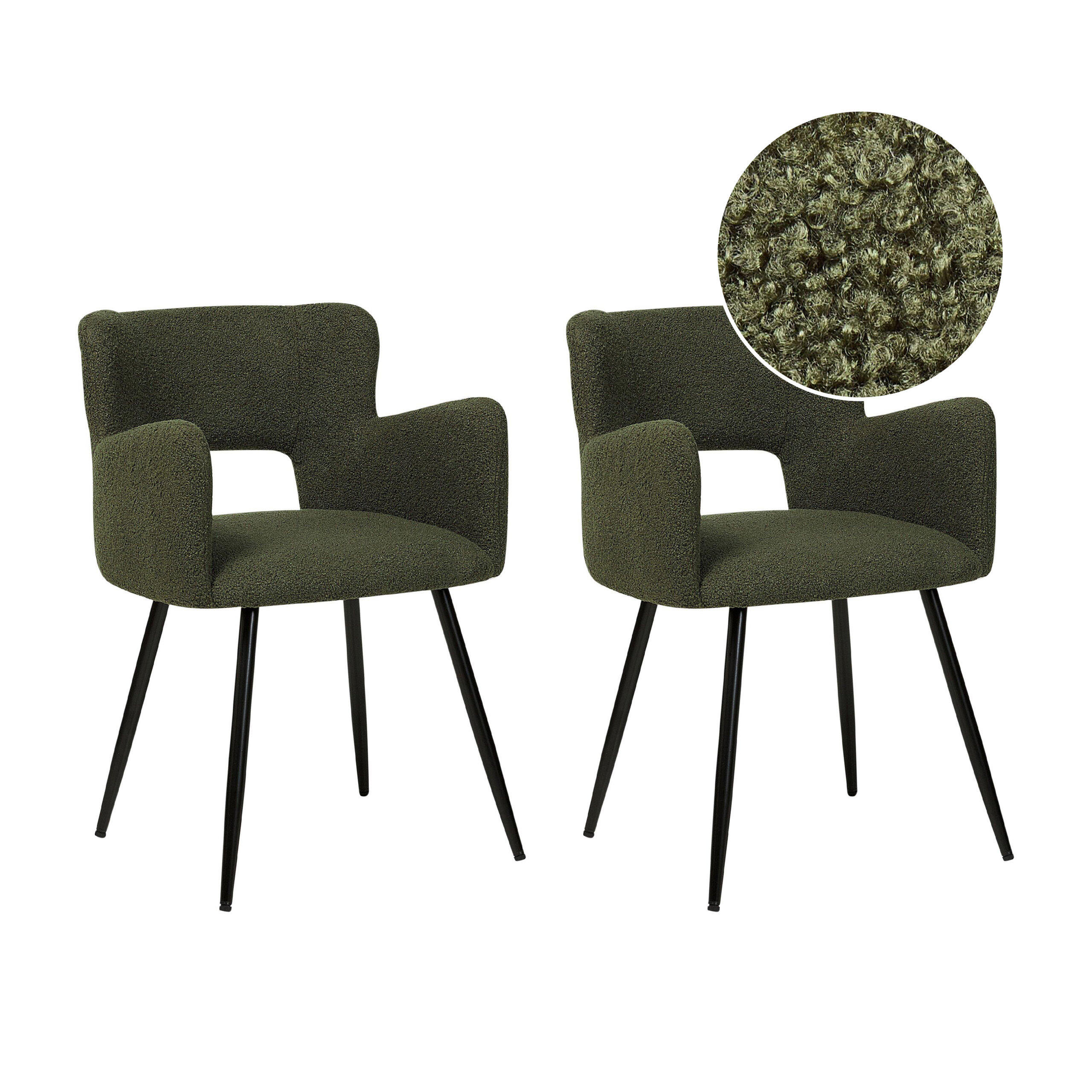Set of 2 dining chairs SANILAC Boucle Dark green [2]