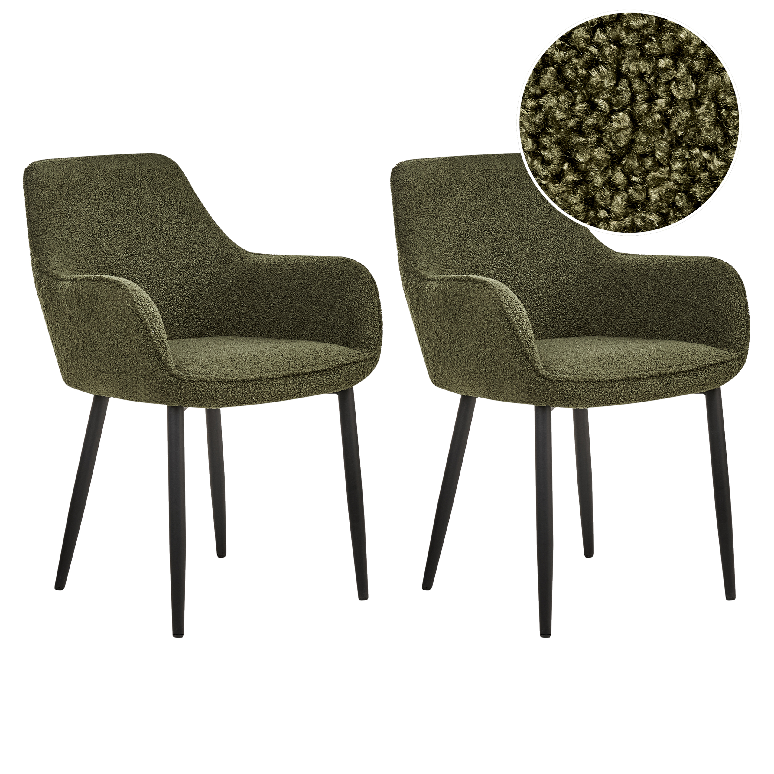 Set of 2 Dining Chairs ALDEN Boucle Dark Green [2]