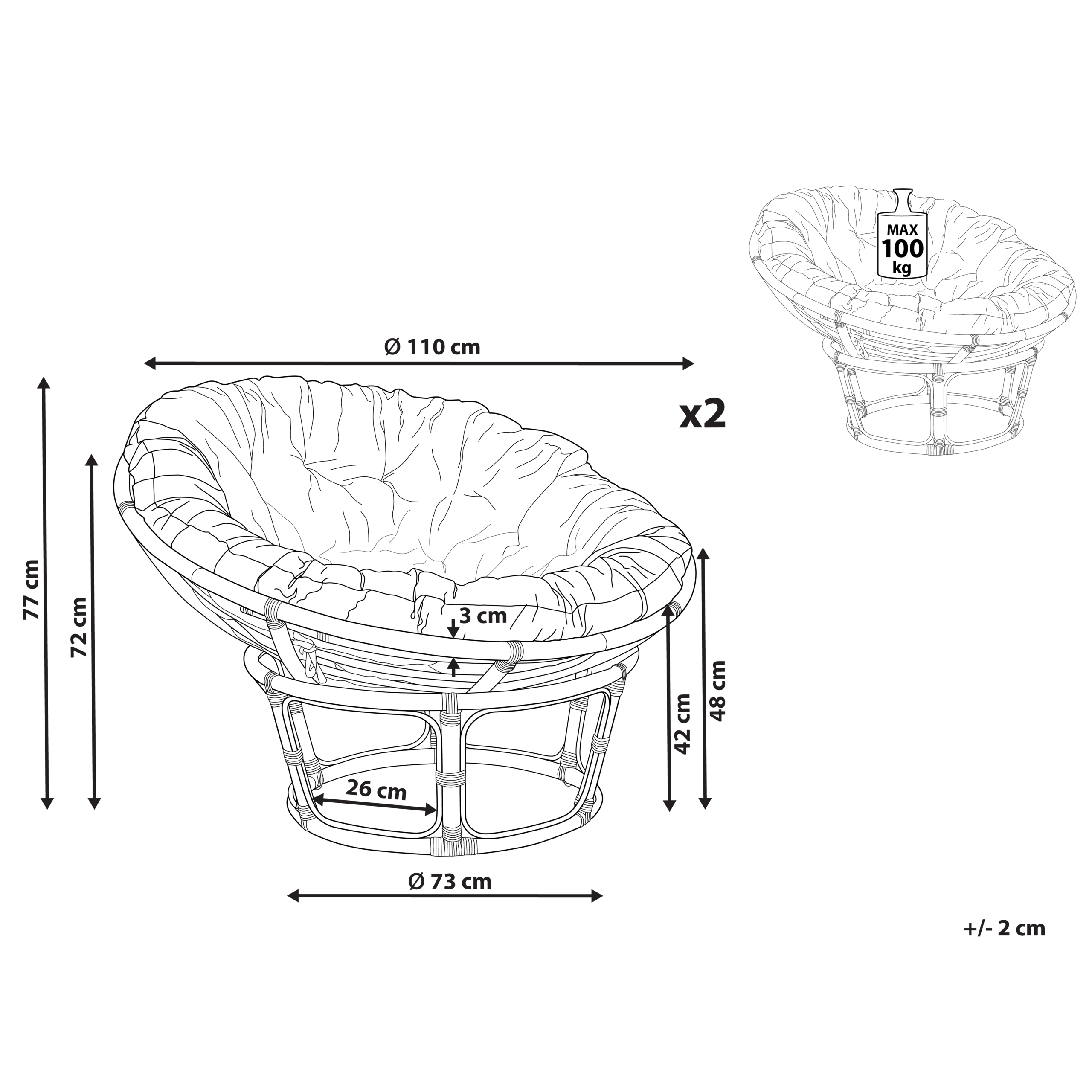 Set de 2 fotolii de grădină cu perne SALVO Ratan Natural [2]