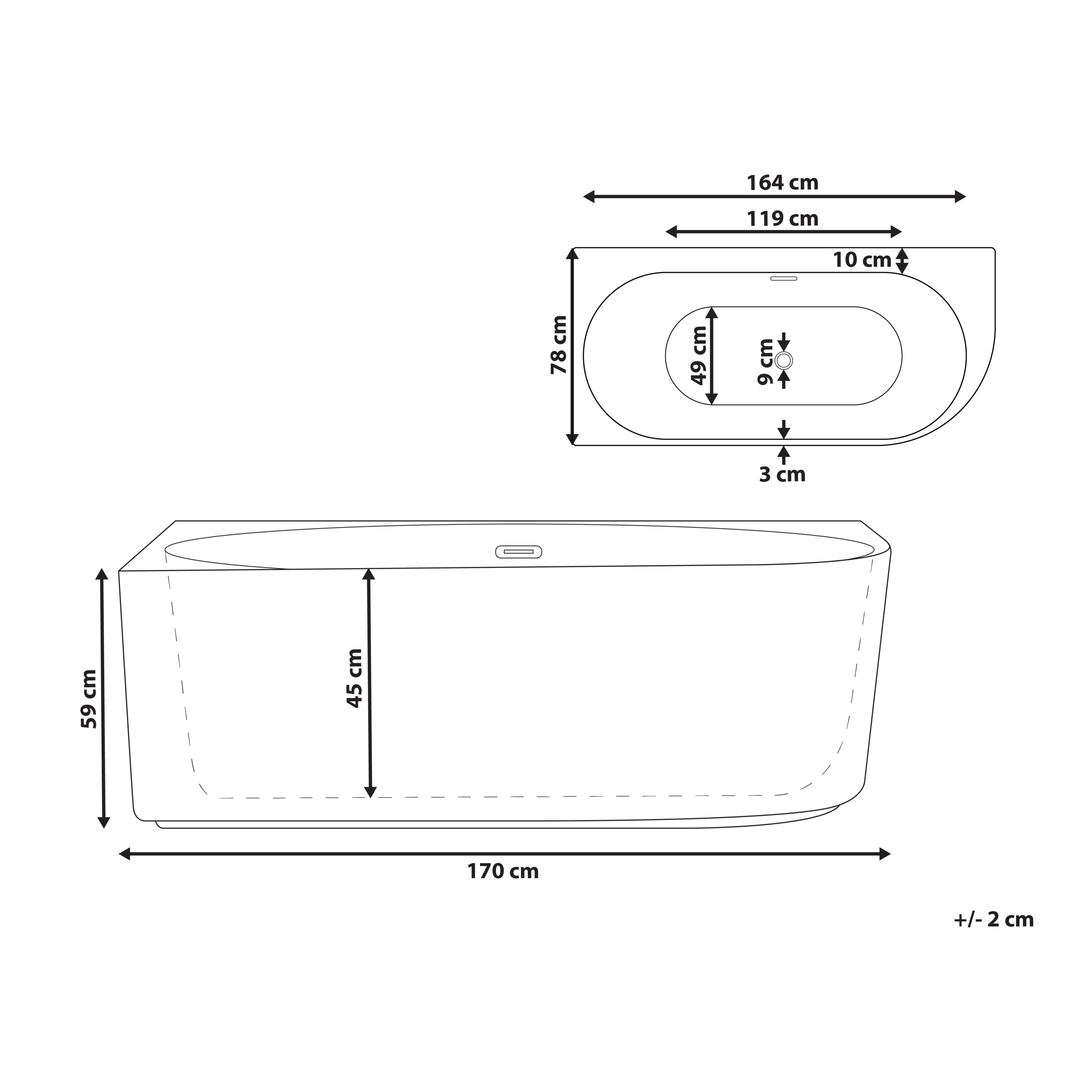 Cadă GOCTA Dreapta 170 x 78 cm Alb [3]