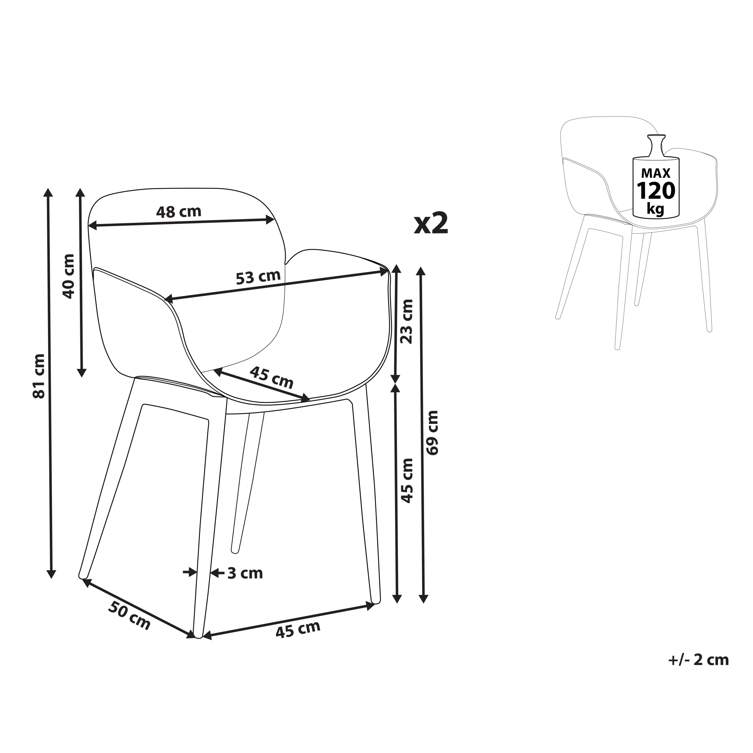 Set de 2 scaune dining ABILENE Alb [3]