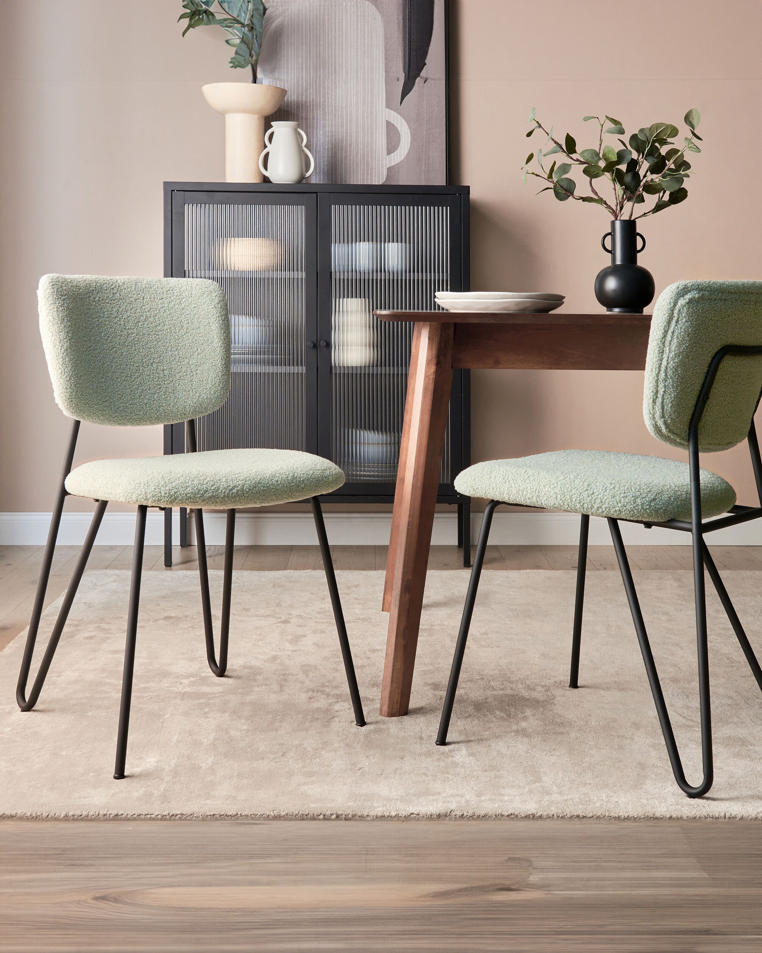 Scaun dining - Set of 2 Dining Chairs NELKO Boucle Light Green