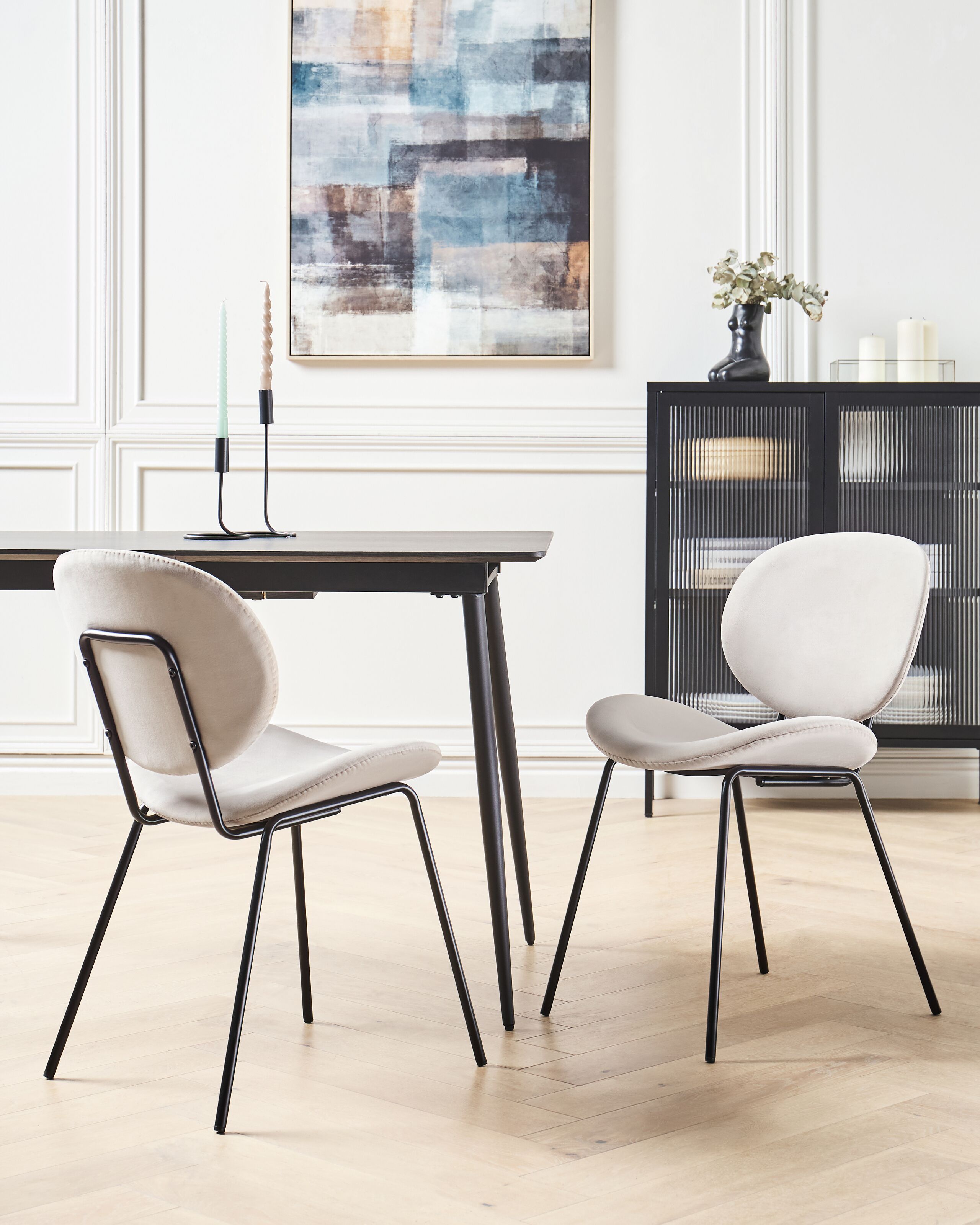 Scaun dining - Set de 2 scaune dining LUANA Catifea Bej deschis